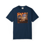 Whiskers and the Wondrous Noodles Cat Bar Ramen Scene T-shirt | Cozy Pub Cat Illustration