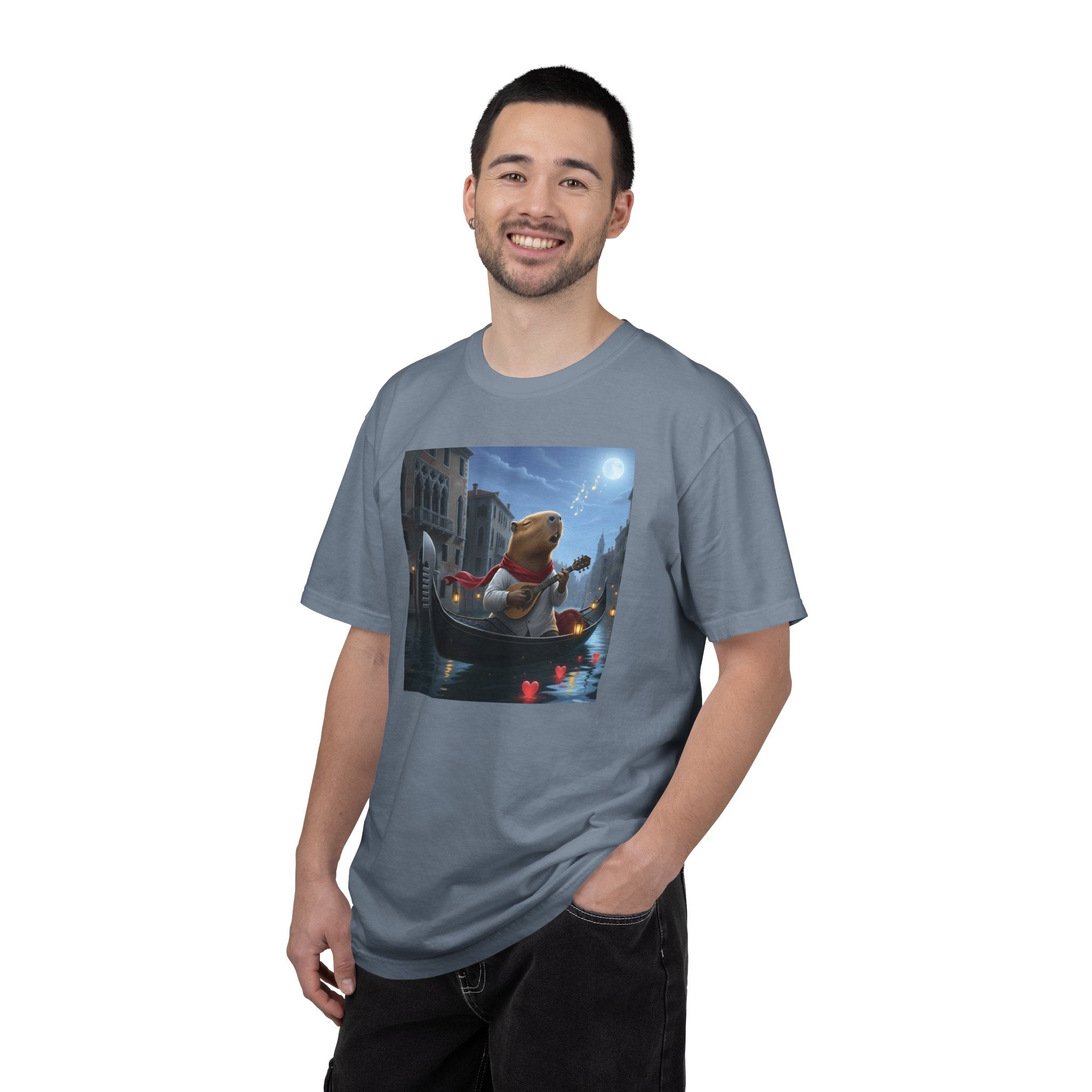 Capybara Gondolier Venice Night T-shirt | Romantic Venetian Canal Illustration