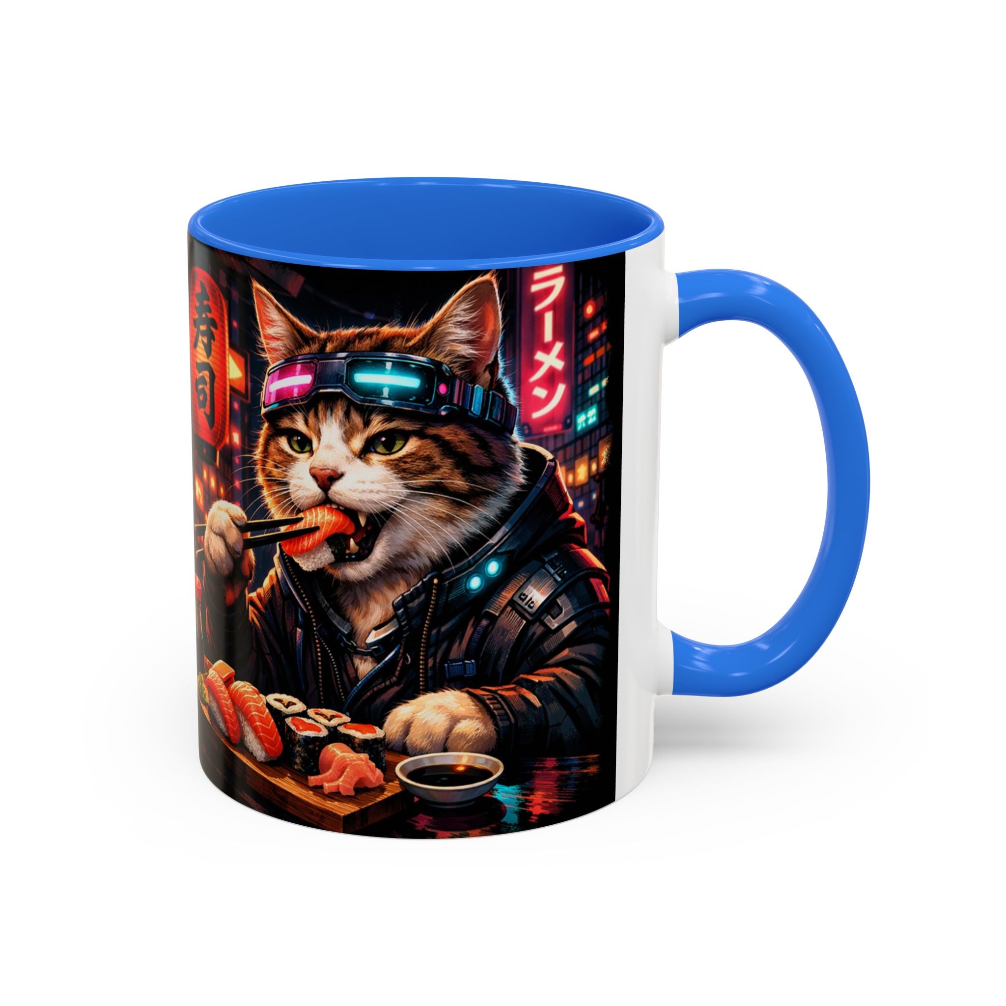 Cyberpunk Sushi Cat Mug | 11oz 15oz Ceramic Coffee Cup