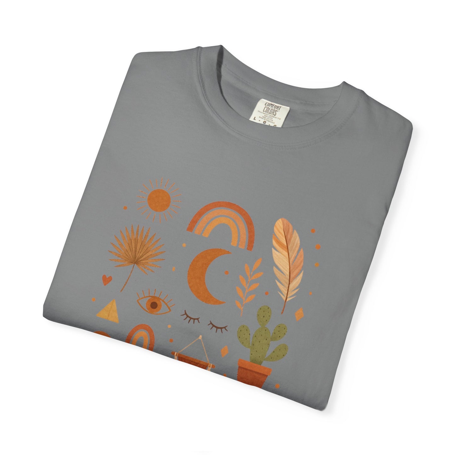 Boho Icons Mosaic T-Shirt | Crescent Moon Cactus Rainbows