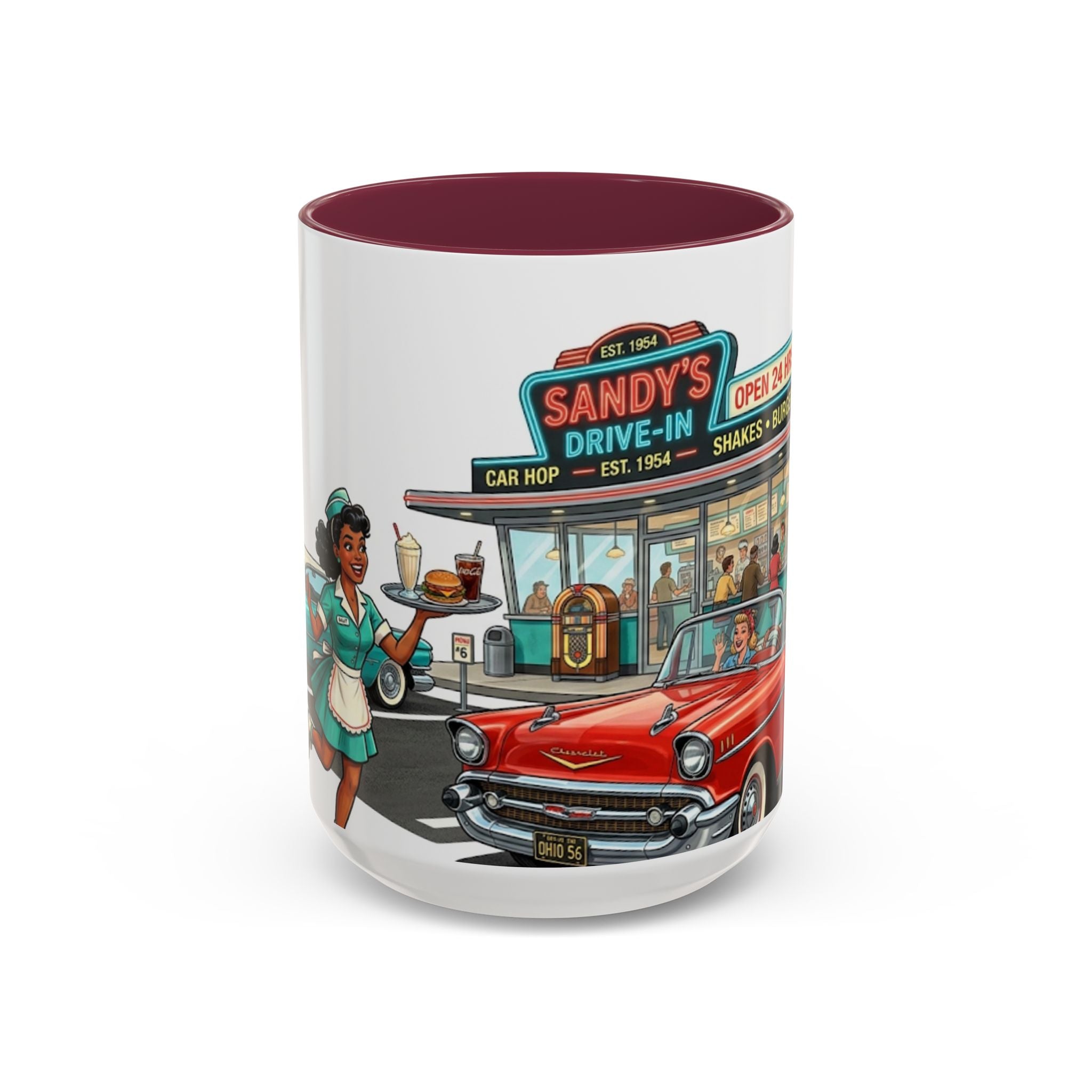 1950s Diner Scene Mug | Retro Car Hop Coffee Cup