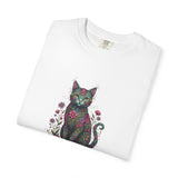 Floral Cat Illustration T-Shirt | Botanical Kitty Tee