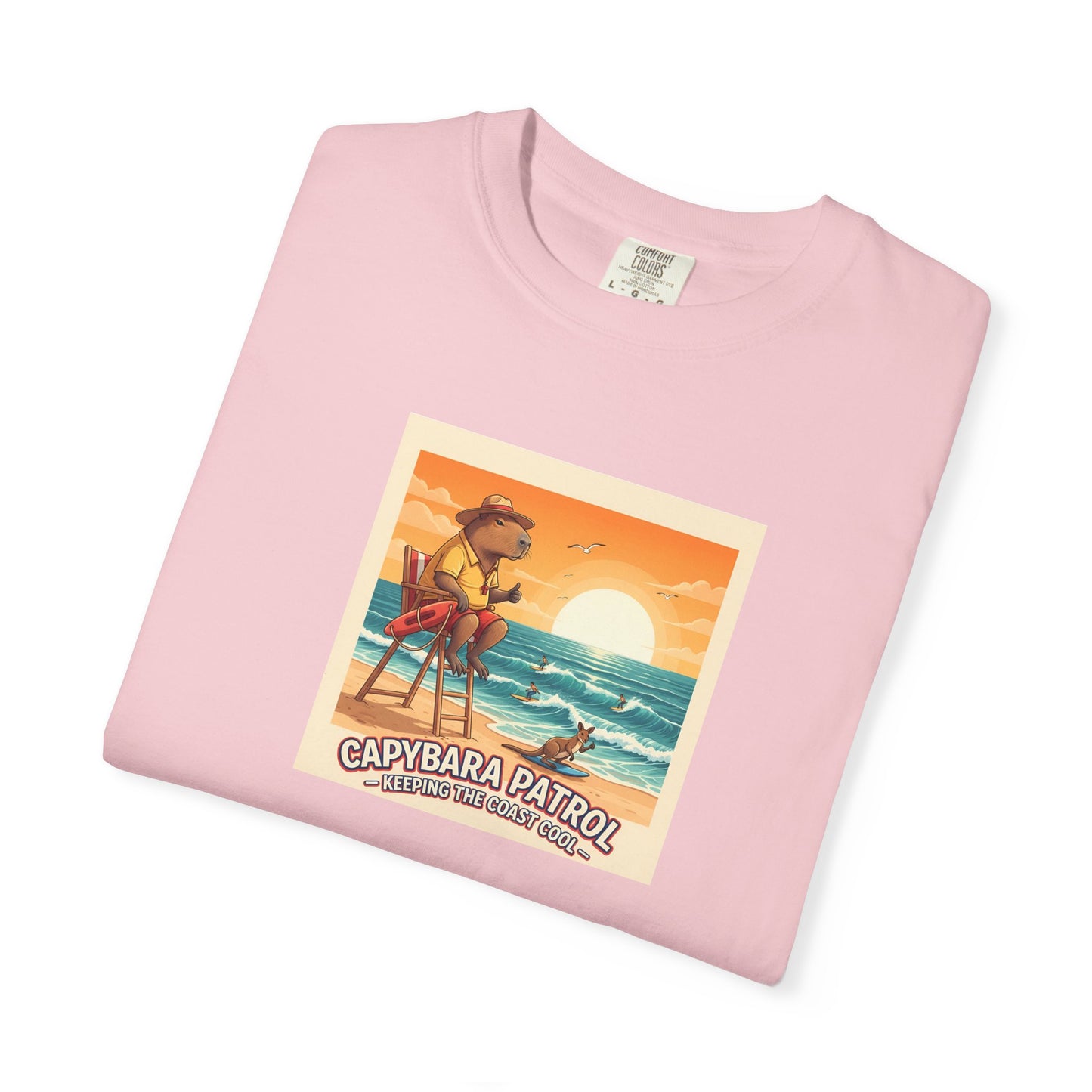 Capybara Patrol Sunset Surfing Capybara T-Shirt | Retro Beach Vibes