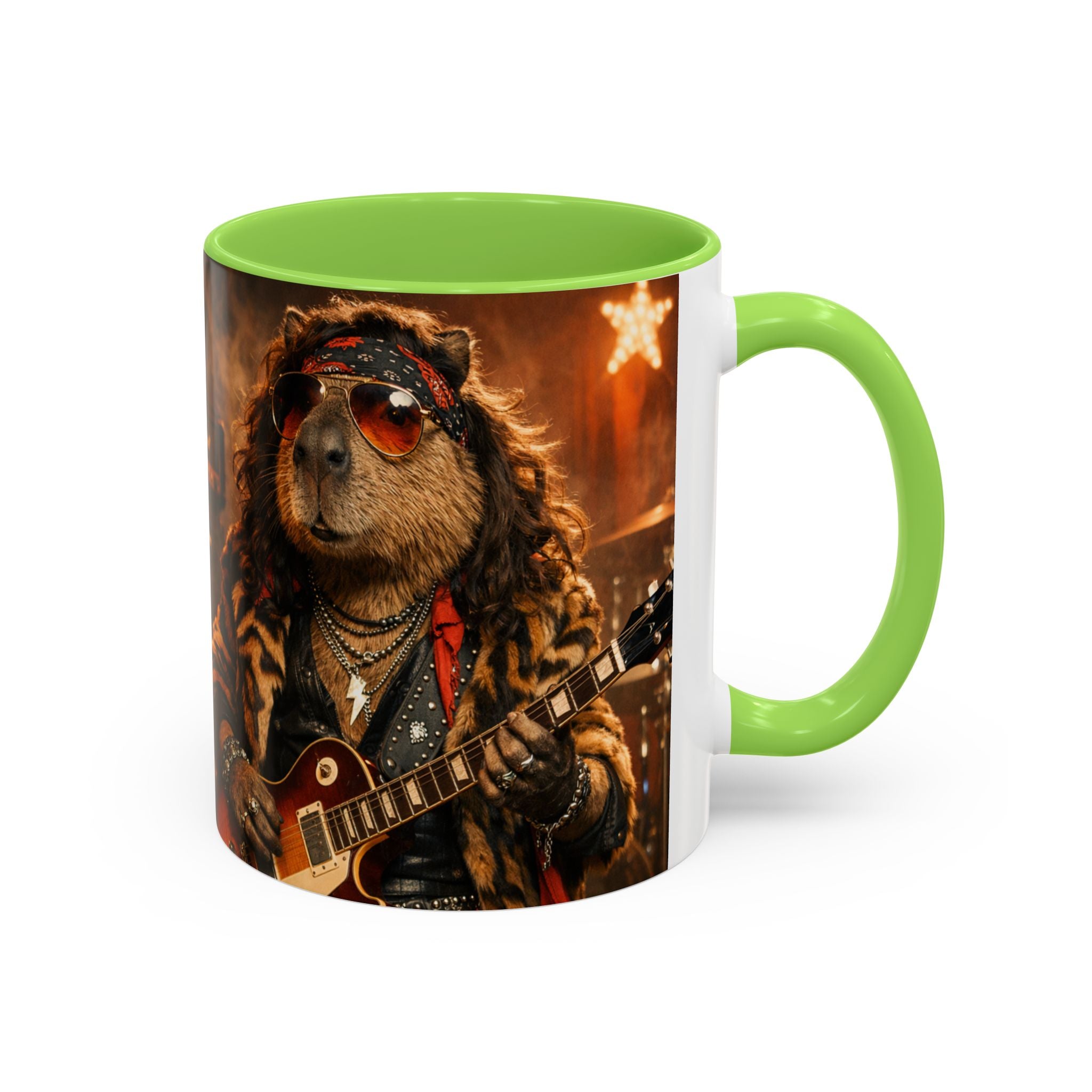 Rockstar Capybara with Guitar Mug | Color Accent Coffee Cup 11oz 15oz