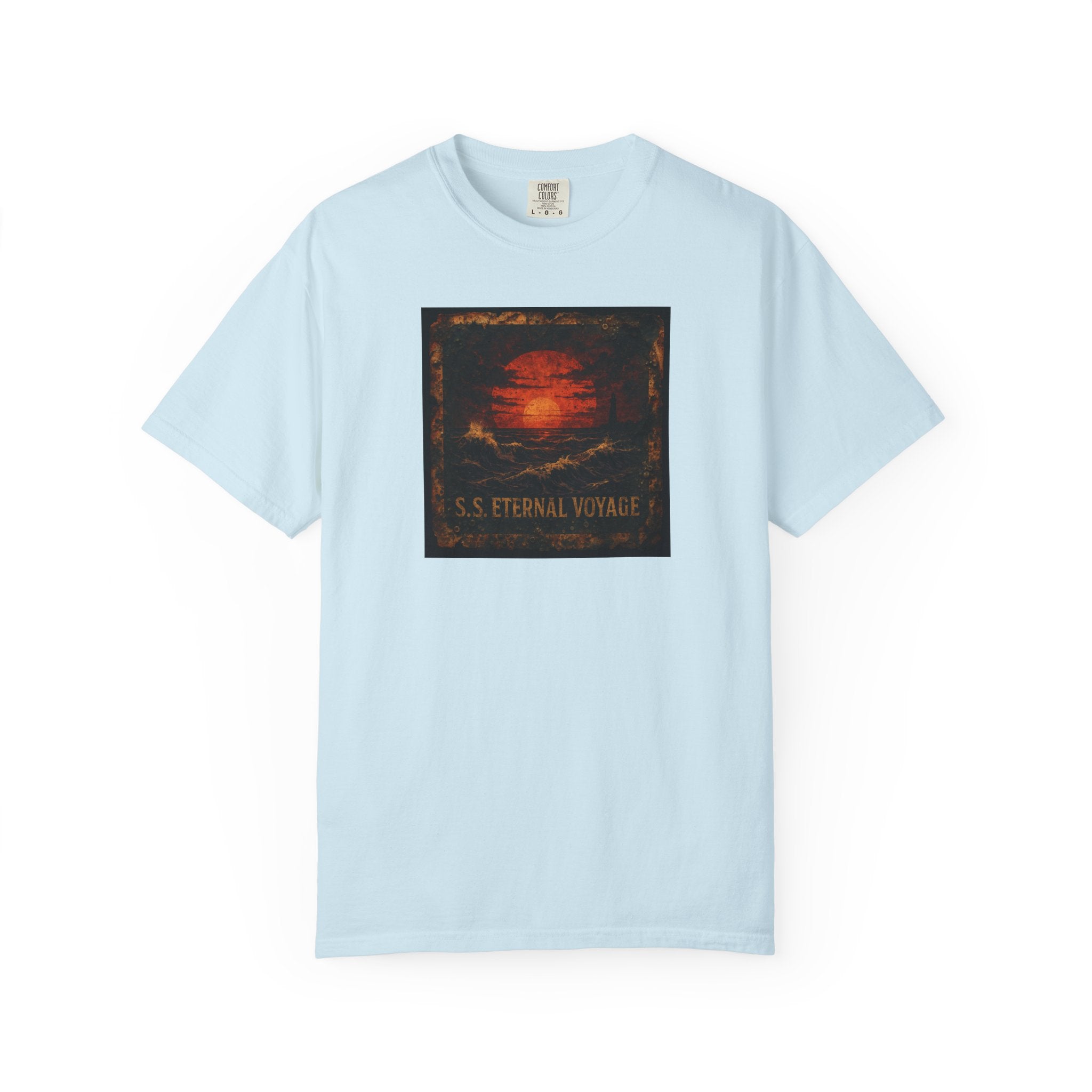 Eternal Voyage Sunset Illustration T-Shirt | Vintage Ocean Scene