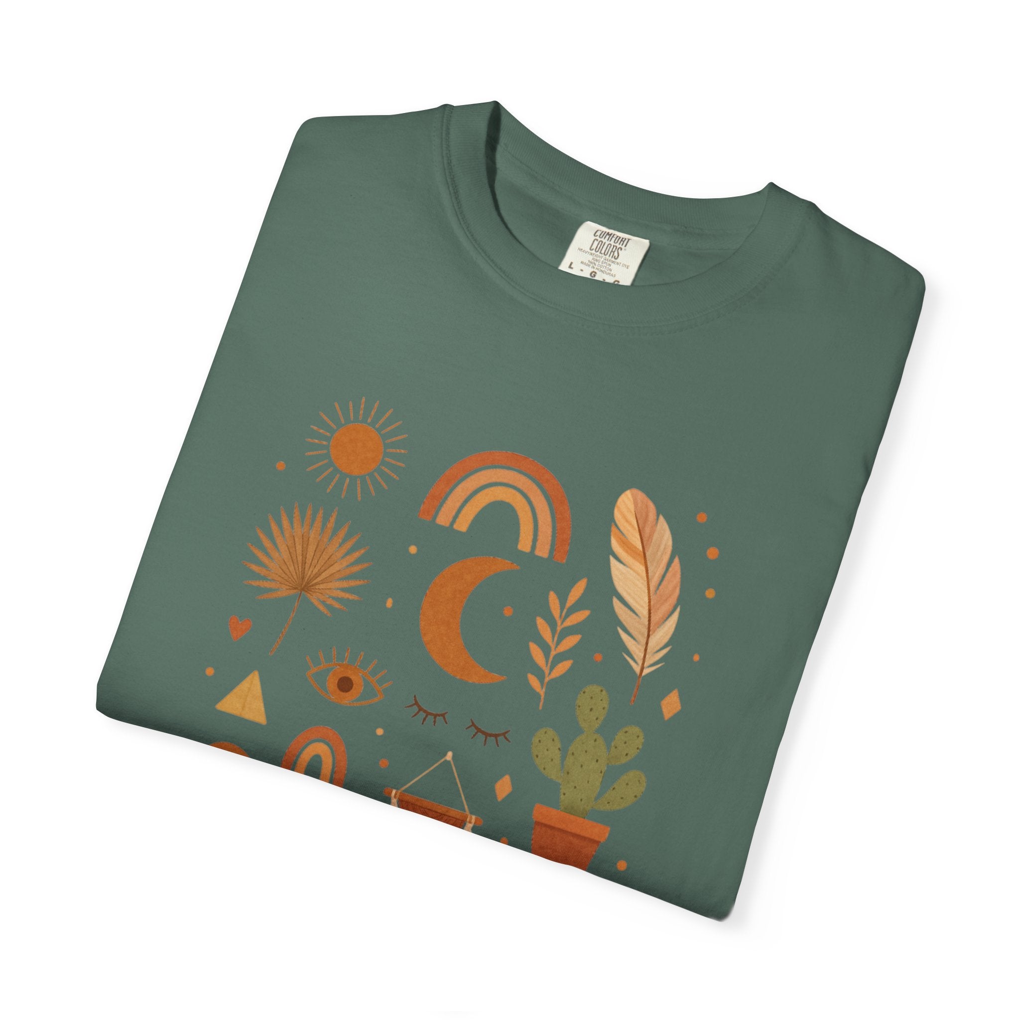 Boho Icons Mosaic T-Shirt | Crescent Moon Cactus Rainbows