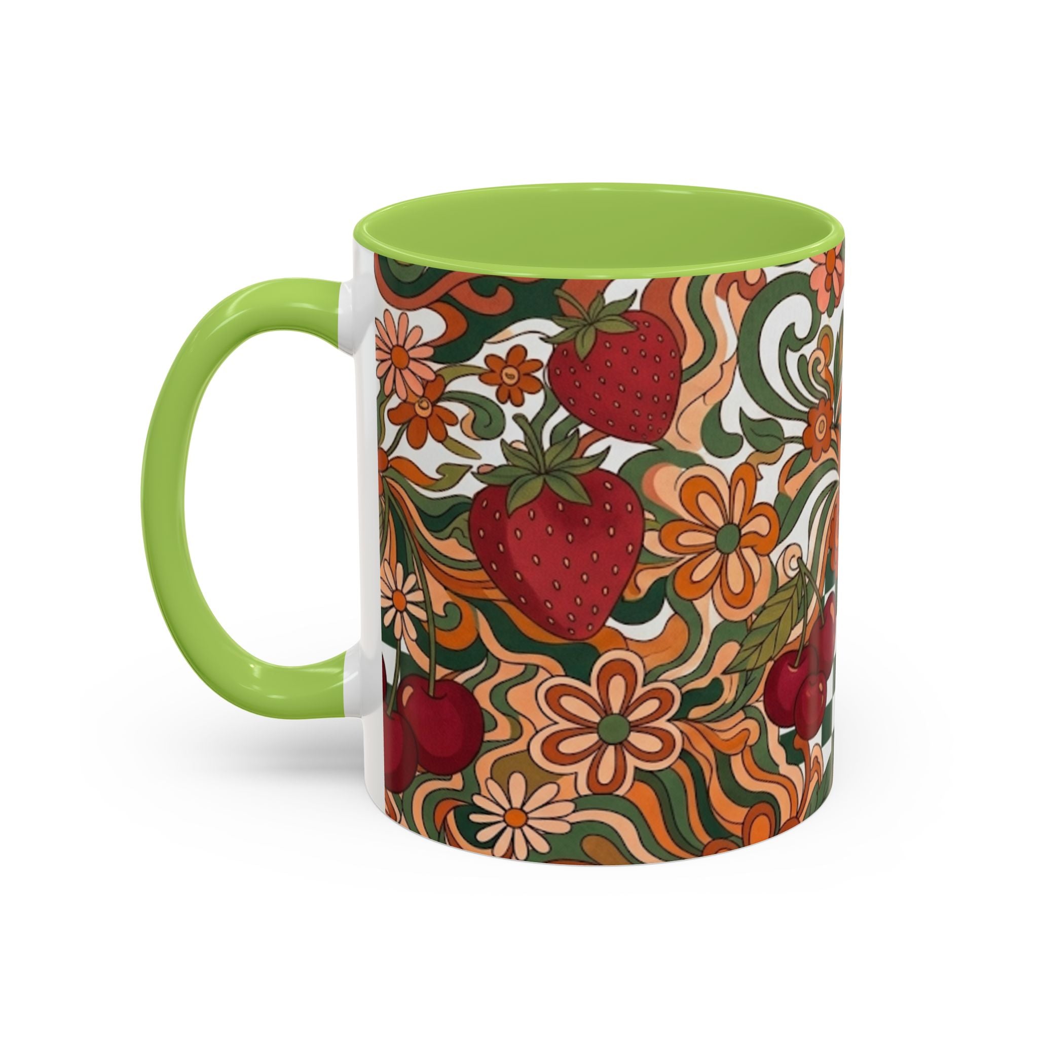 Vintage Cherry Strawberry Pattern Accent Mug | 11oz 15oz