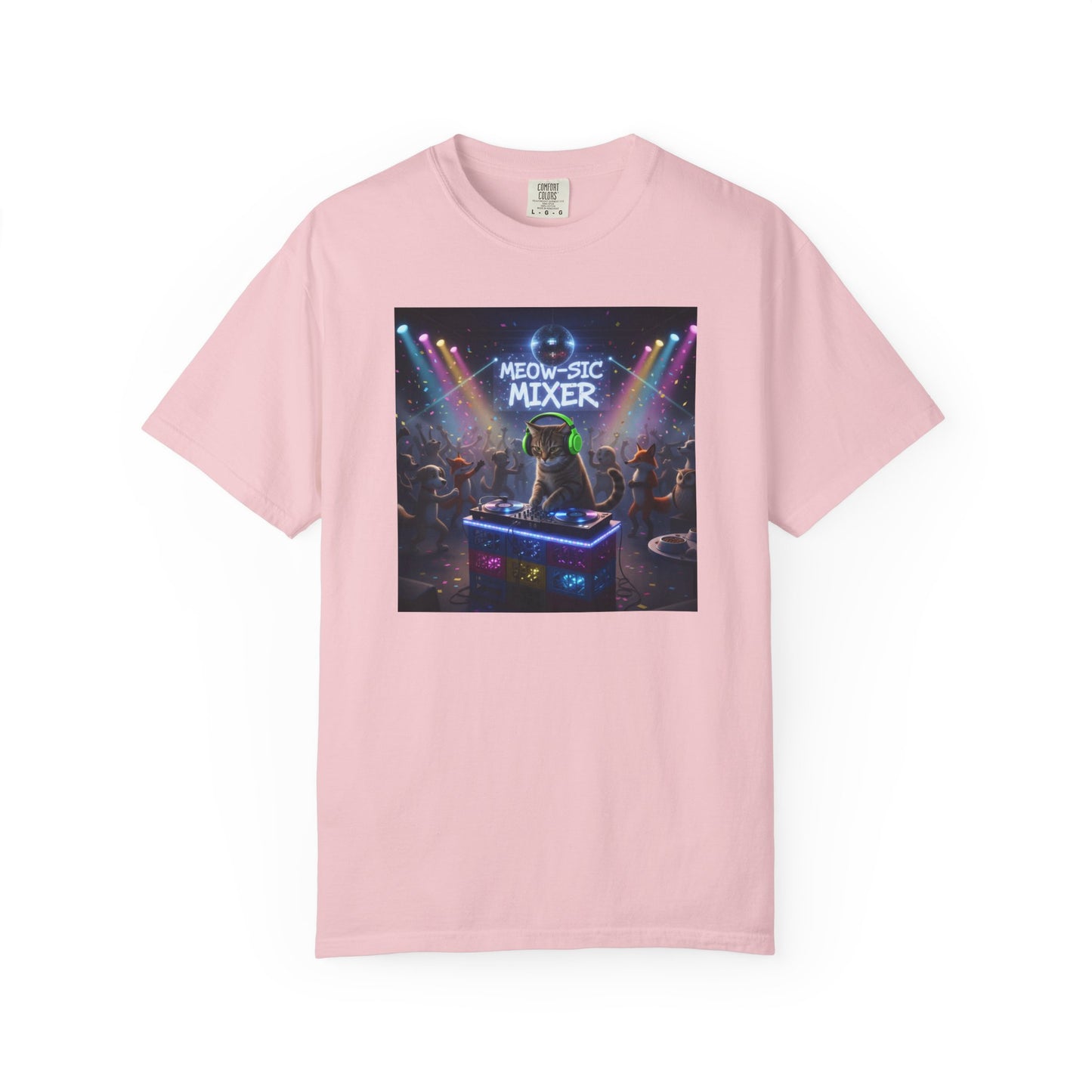 Melodic Mixer DJ Cat T-shirt | Neon Retro Music Party