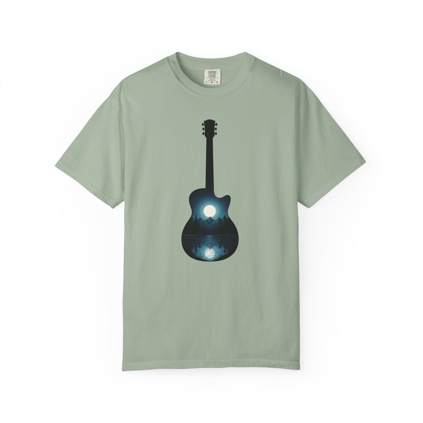 Moonlit Acoustic Guitar T-Shirt | Night Sky Guitar Silhouette
