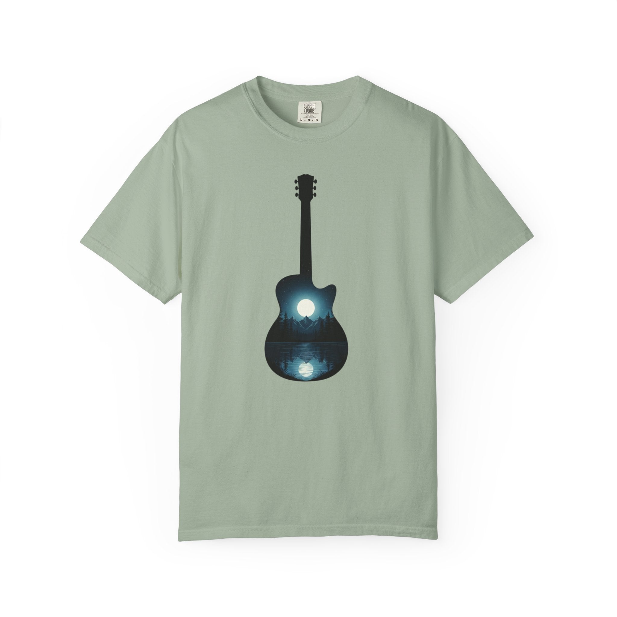 Moonlit Acoustic Guitar T-Shirt | Night Sky Guitar Silhouette