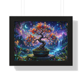 Celestial Magical Bonsai Tree Art Print, Fantasy Galaxy Tree of Life Wall Decor, Glowing Zen Garden Poster, Whimsical Mythical Landscape Art
