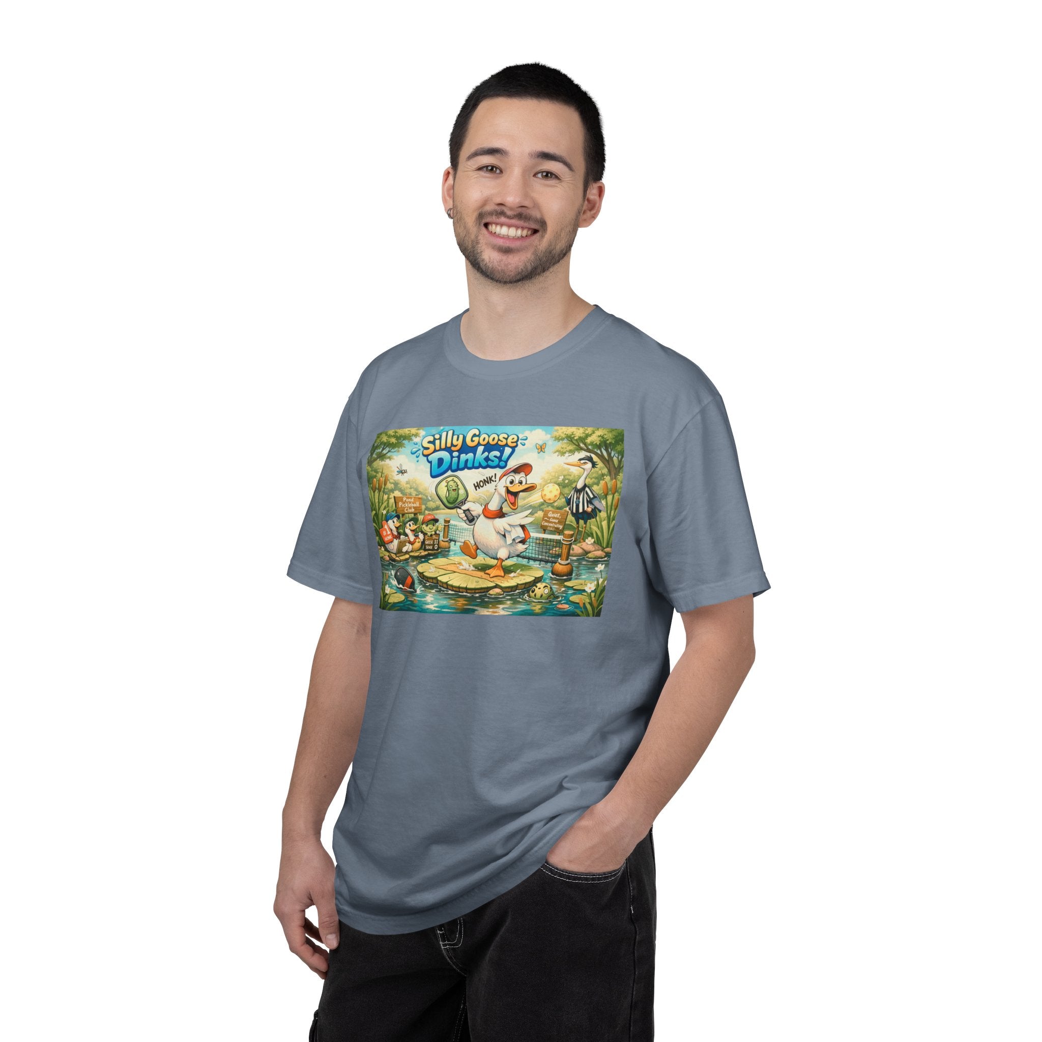Silly Goose Dinks Cartoon Goose T-Shirt | Vintage Picnic Pond Illustration