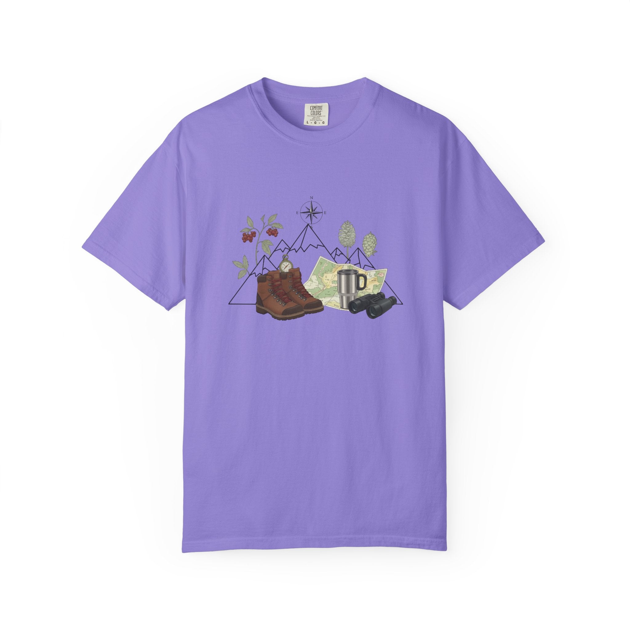 Camping Mountain Outdoors Graphic T-shirt | Hiking Boots Trees Flowers