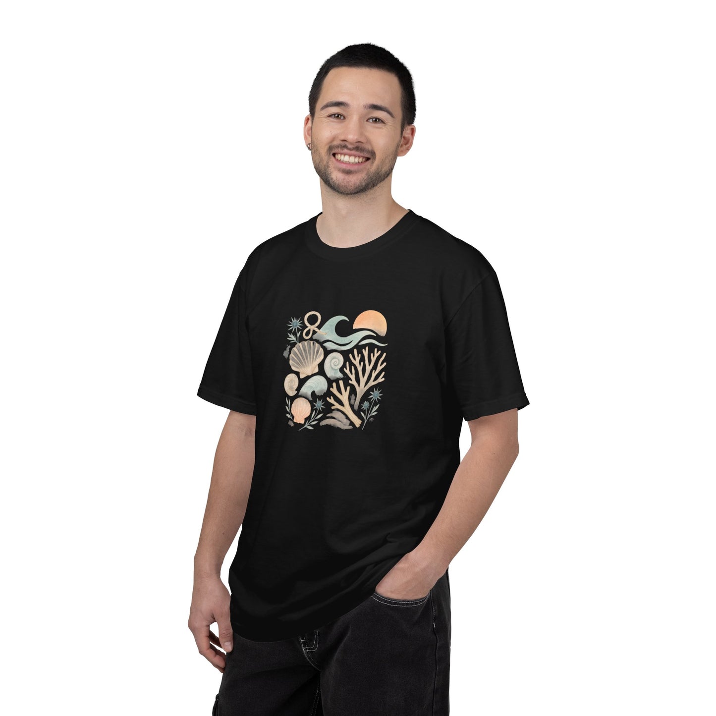 Coastal Seashells and Coral T-Shirt | Beach Wave Sunset Art