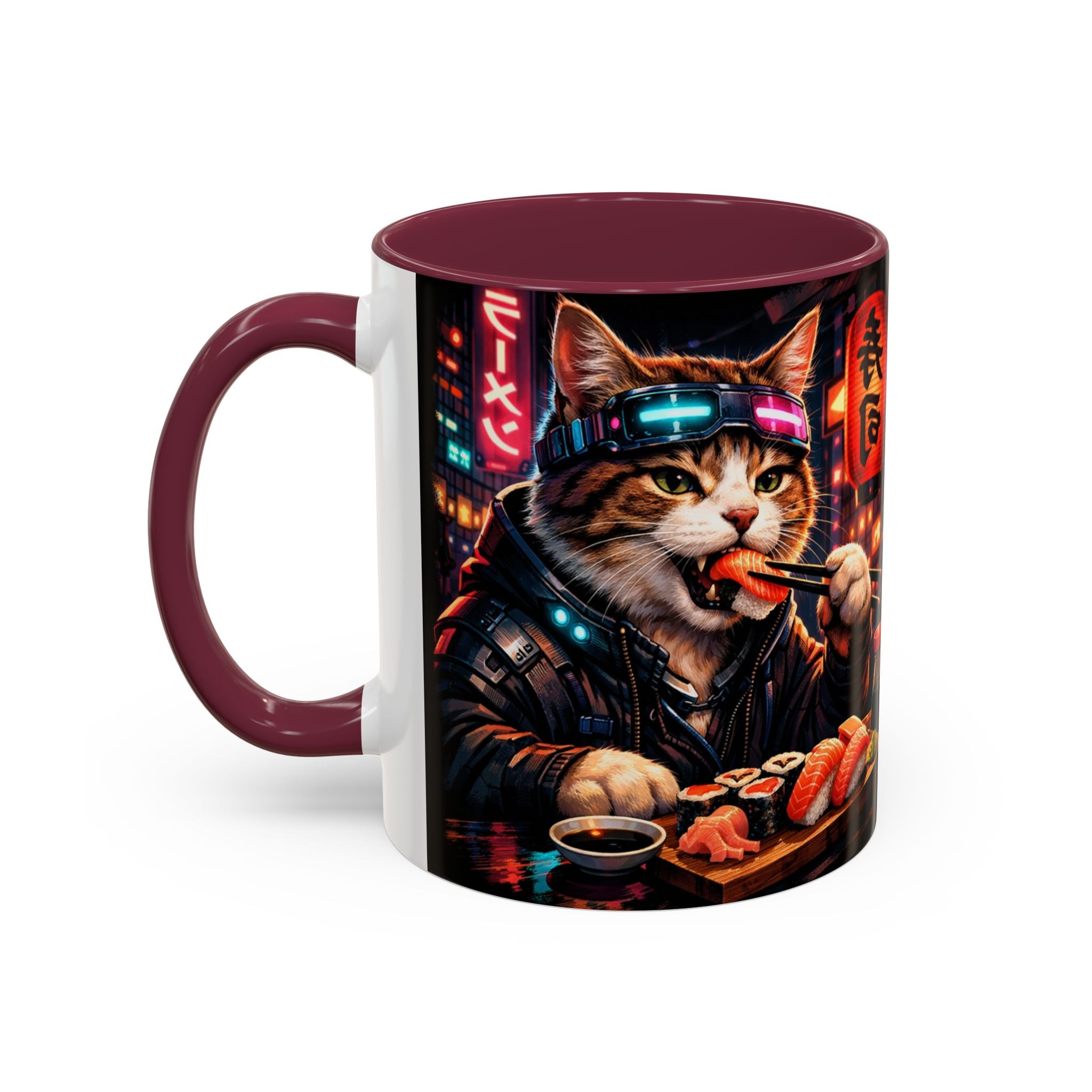 Cyberpunk Sushi Cat Mug | 11oz 15oz Ceramic Coffee Cup