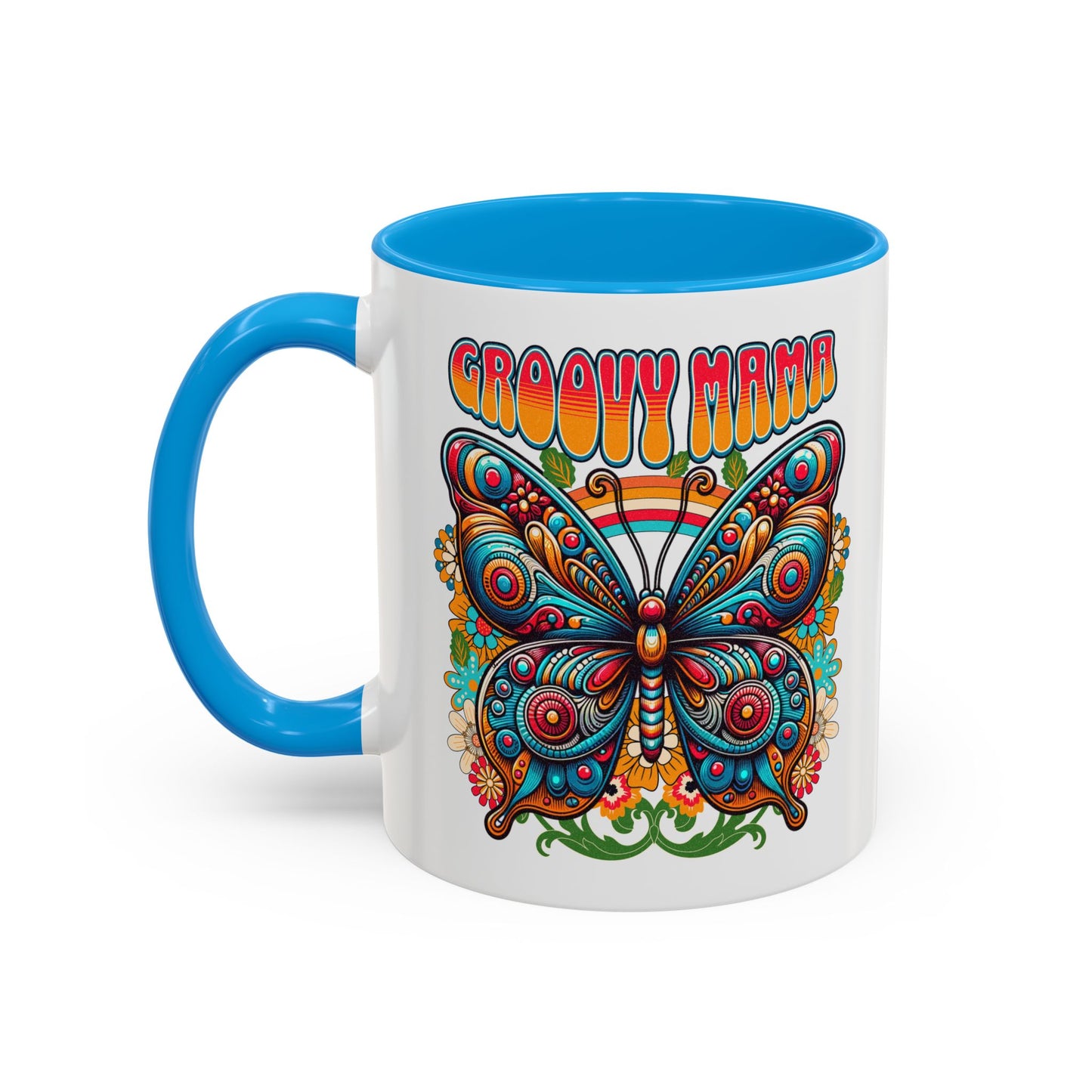 Groovy Mama Butterfly Mug | Retro Psychedelic Floral Design