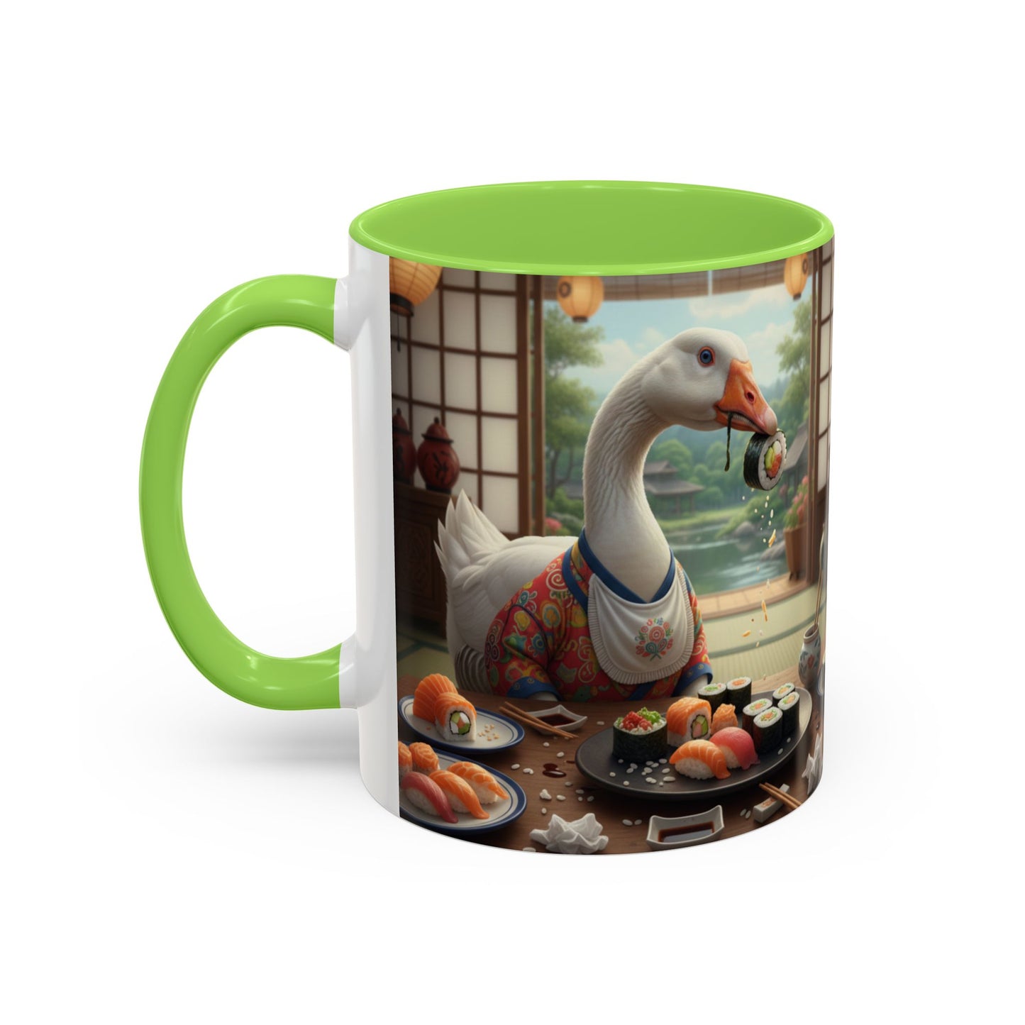 Goose with Sushi Mug | Japanese Tea Room Illustration