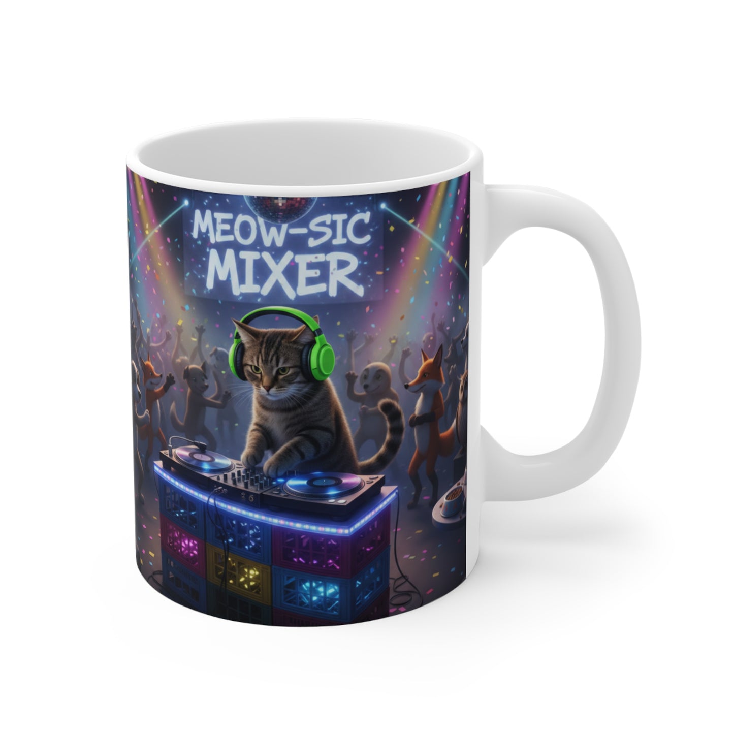 Meow-sic Mixer Cat DJ Mug | Neon Dance Party Coffee Cup