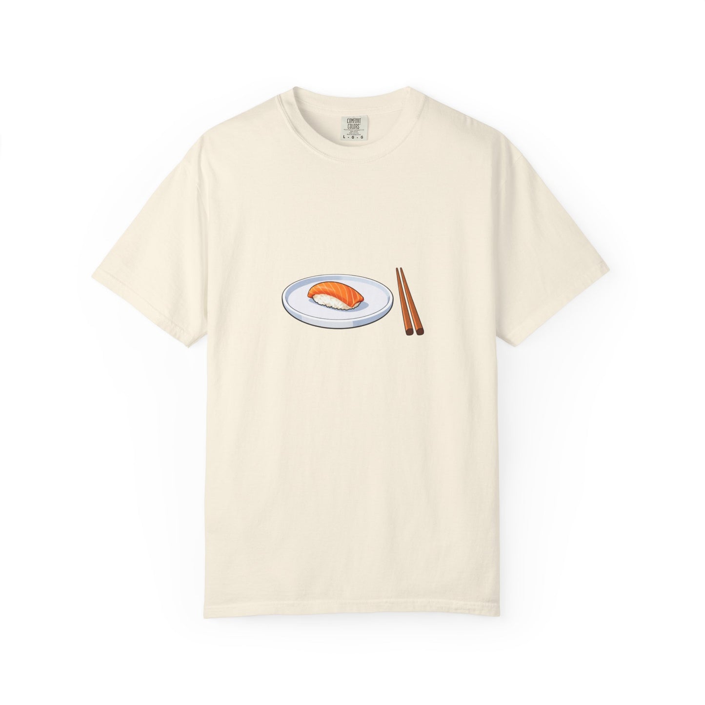 Salmon Nigiri Sushi plate with chopsticks T-shirt | sushi tee