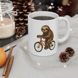 Sloth on Bike Mug | Whimsical Bicycle Illustration, Ceramic Coffee Cup