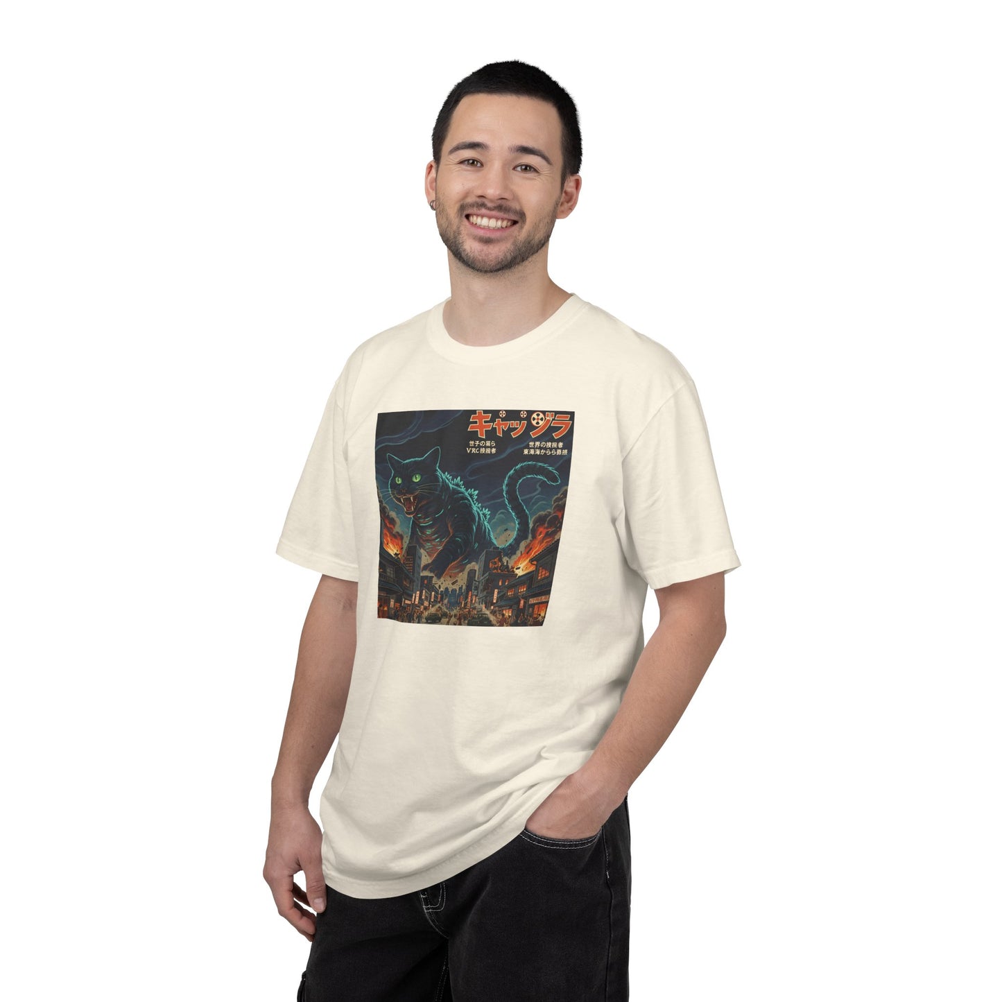 Giant Neon Cat Rampage T-Shirt | Retro City Kaiju Artwork