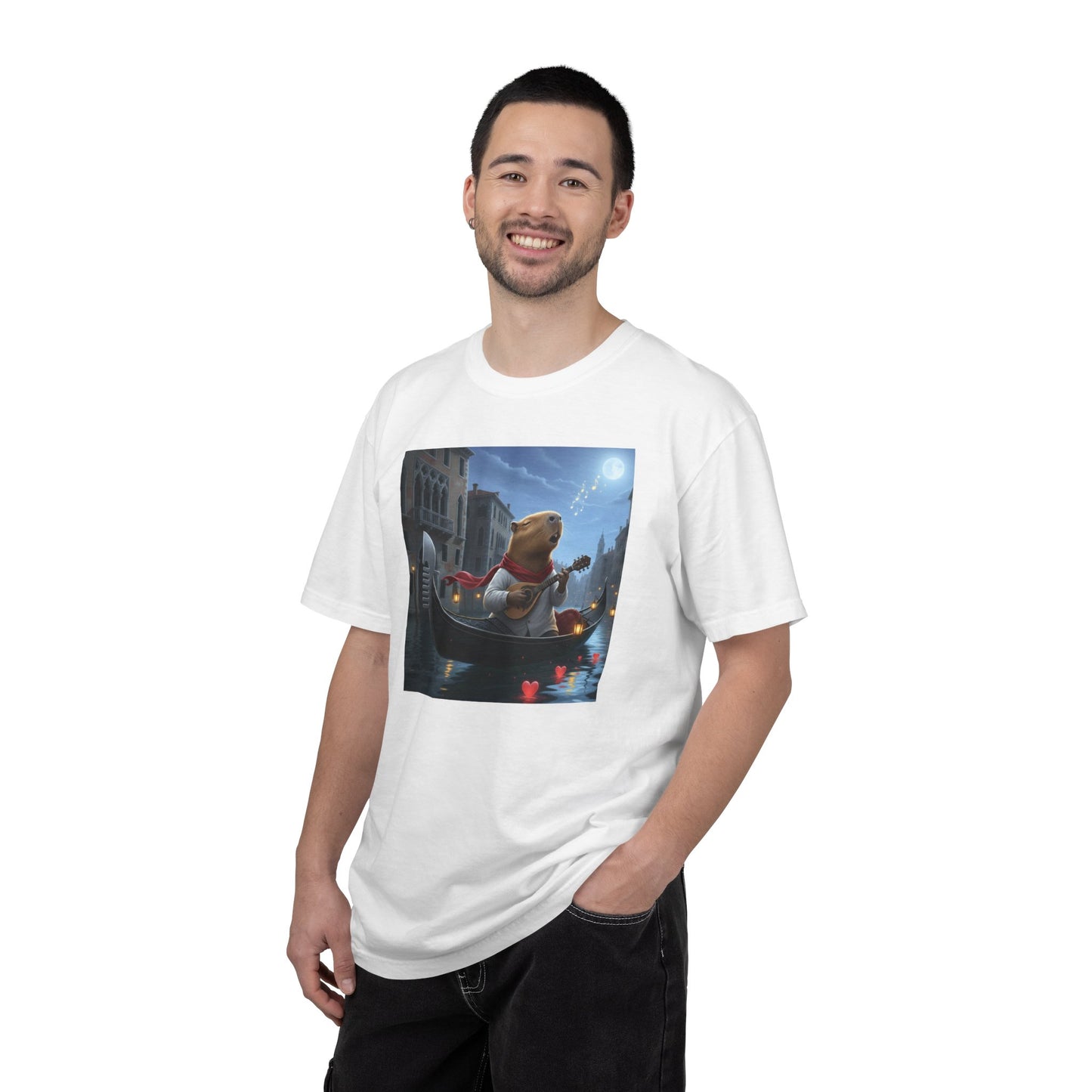 Capybara Gondolier Venice Night T-shirt | Romantic Venetian Canal Illustration