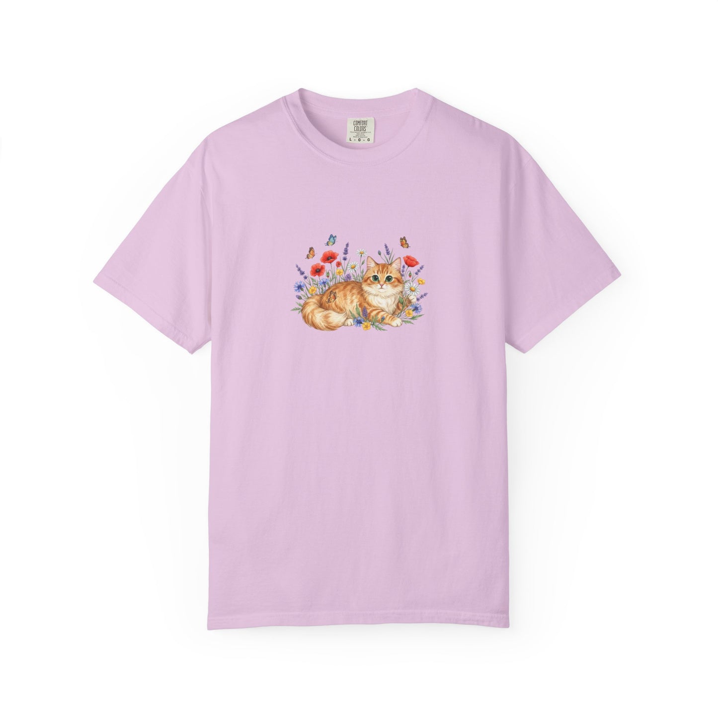 Orange Tabby Cat with Wildflowers T-Shirt | Floral Cat Tee