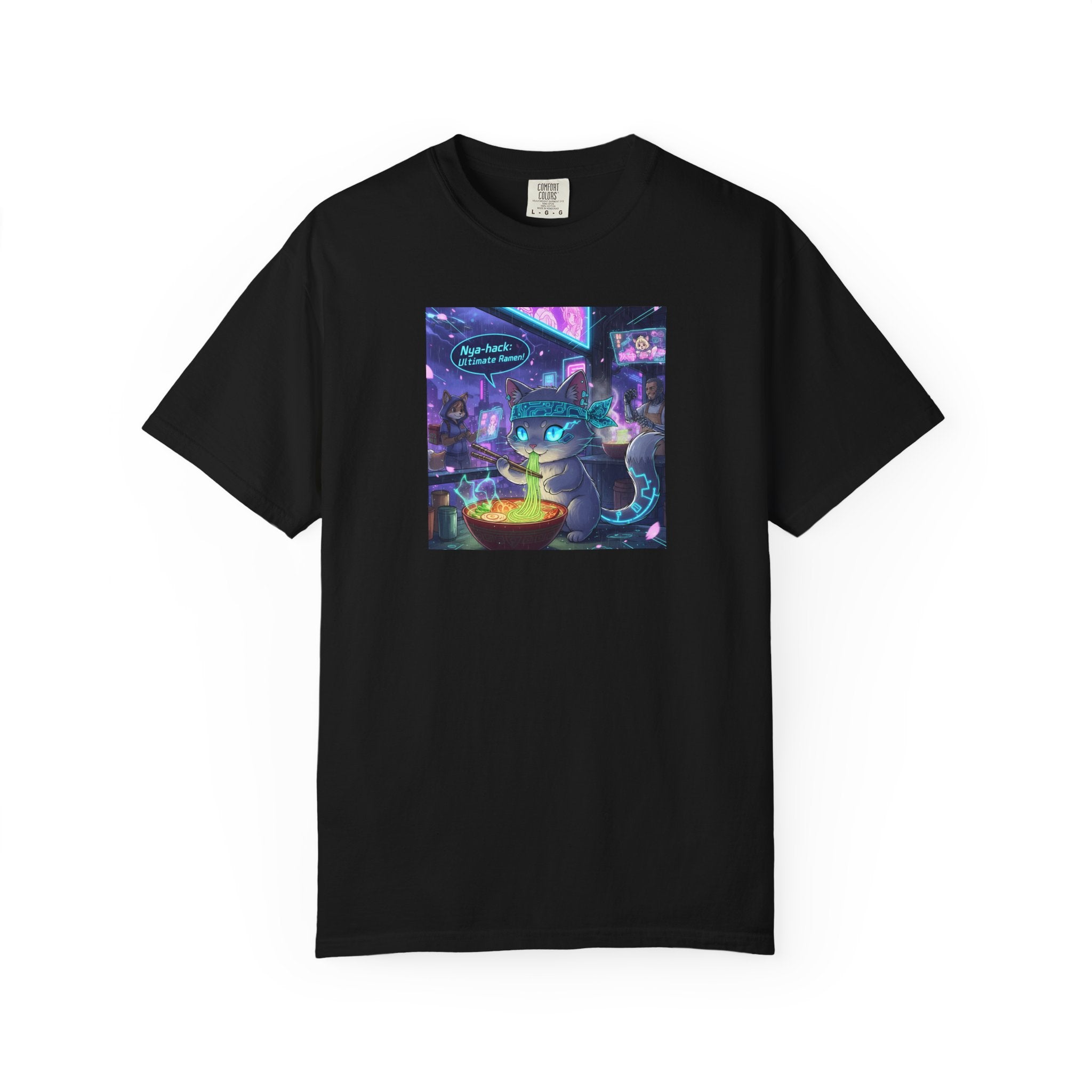 Cyberpunk Cat T-shirt | Neon Magic Potion Street Scene