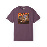 Whiskers and the Wondrous Noodles Cat Bar Ramen Scene T-shirt | Cozy Pub Cat Illustration