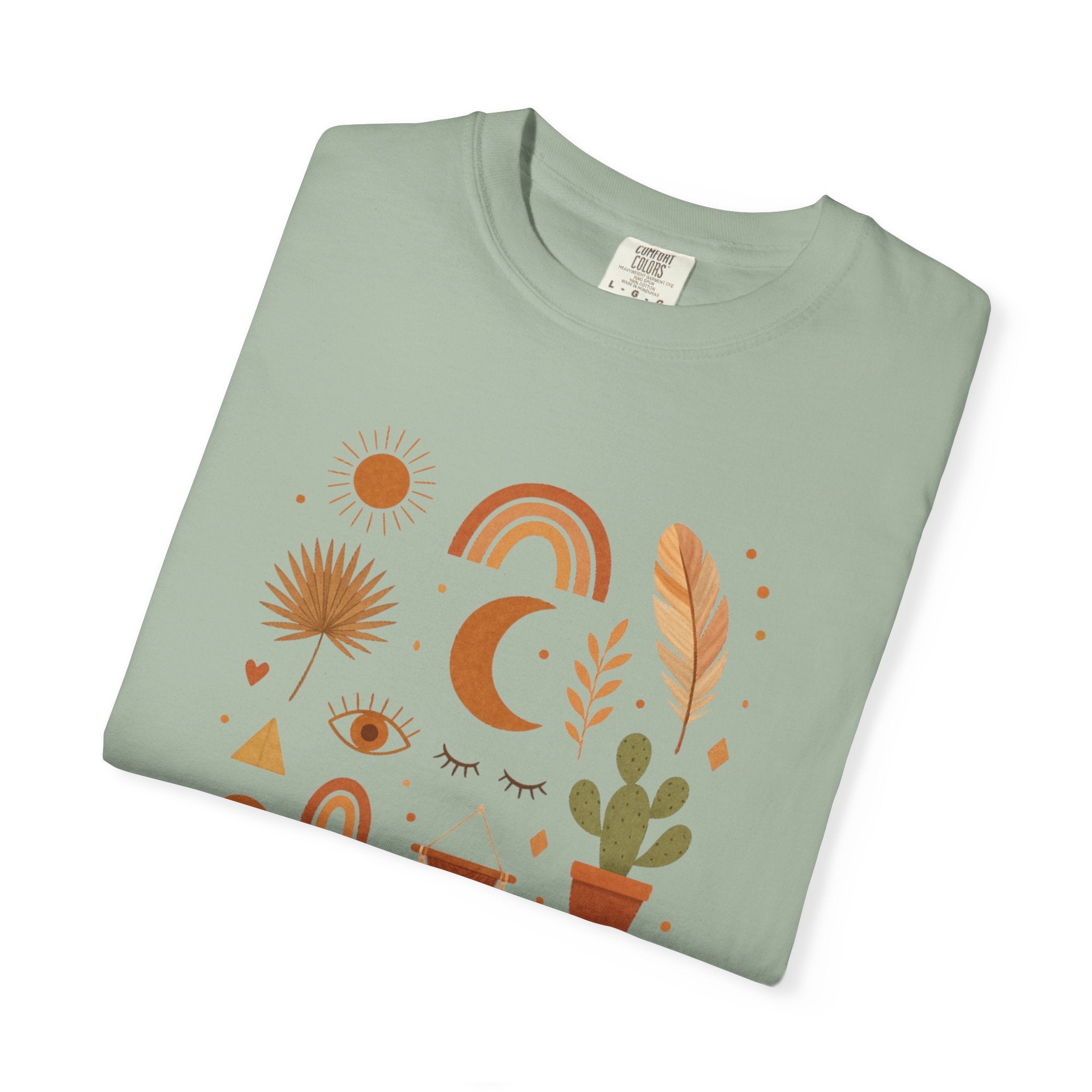 Boho Icons Mosaic T-Shirt | Crescent Moon Cactus Rainbows