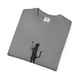 Black Cat Holding Flower T-Shirt | Minimal Cat Silhouette Tee
