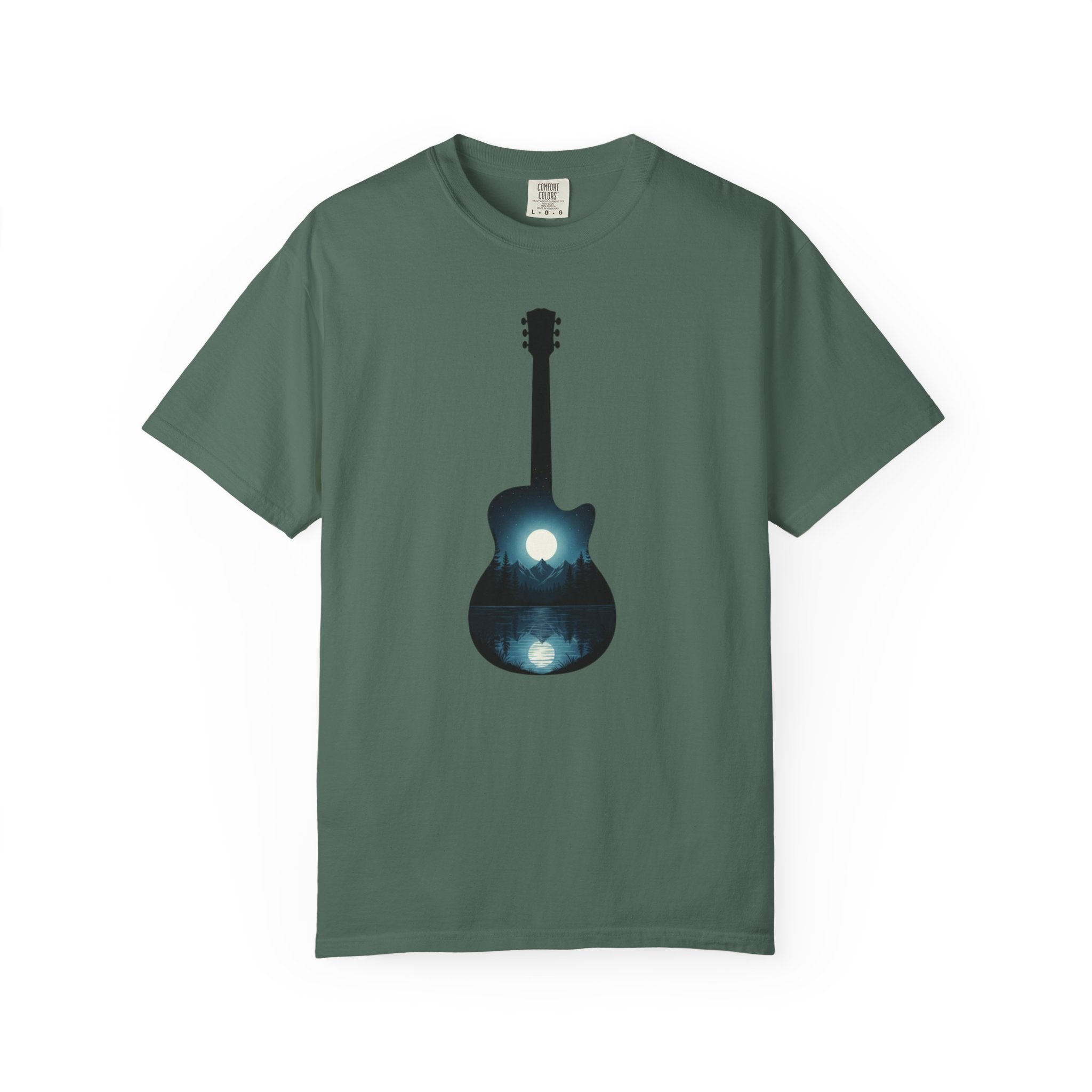 Moonlit Acoustic Guitar T-Shirt | Night Sky Guitar Silhouette