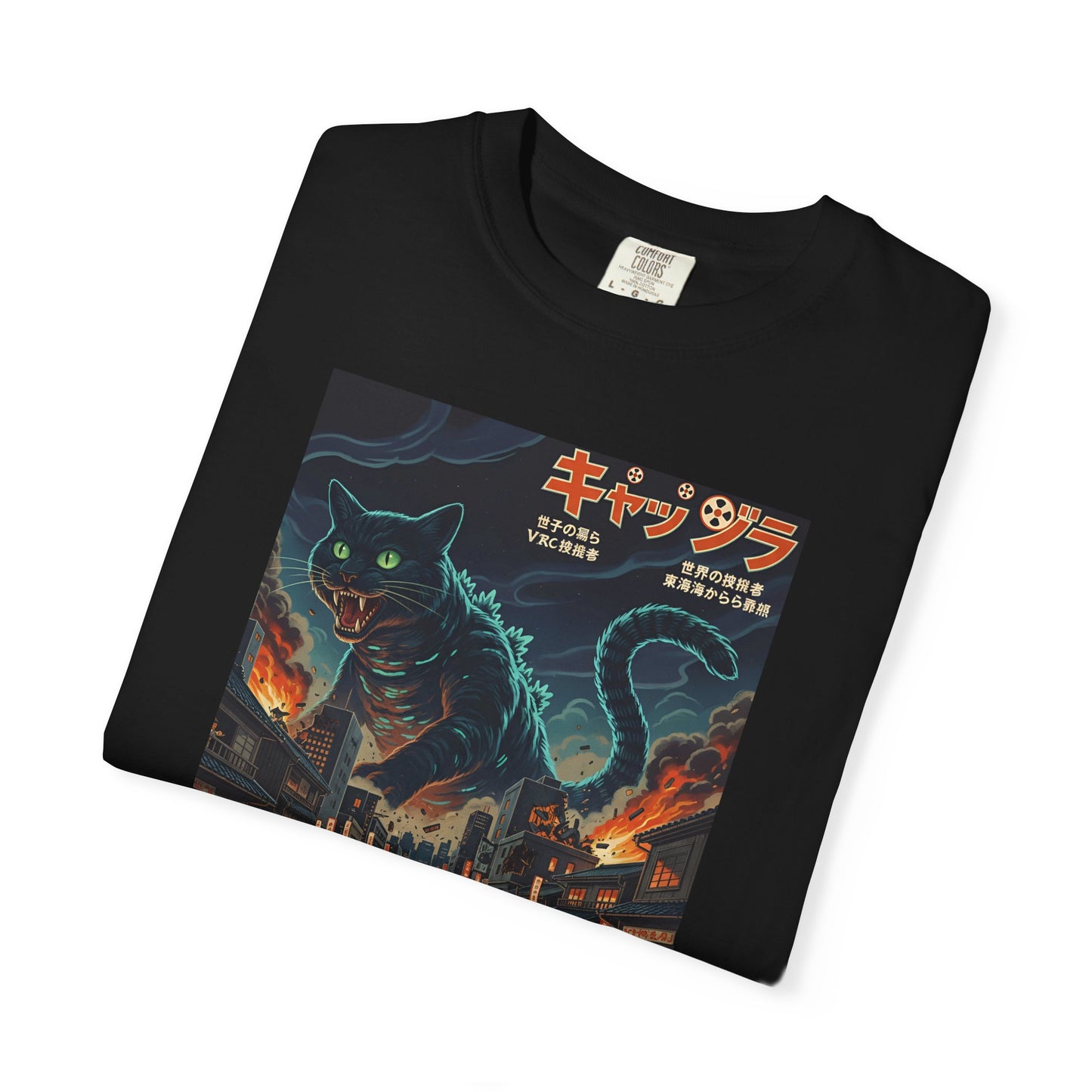 Giant Neon Cat Rampage T-Shirt | Retro City Kaiju Artwork