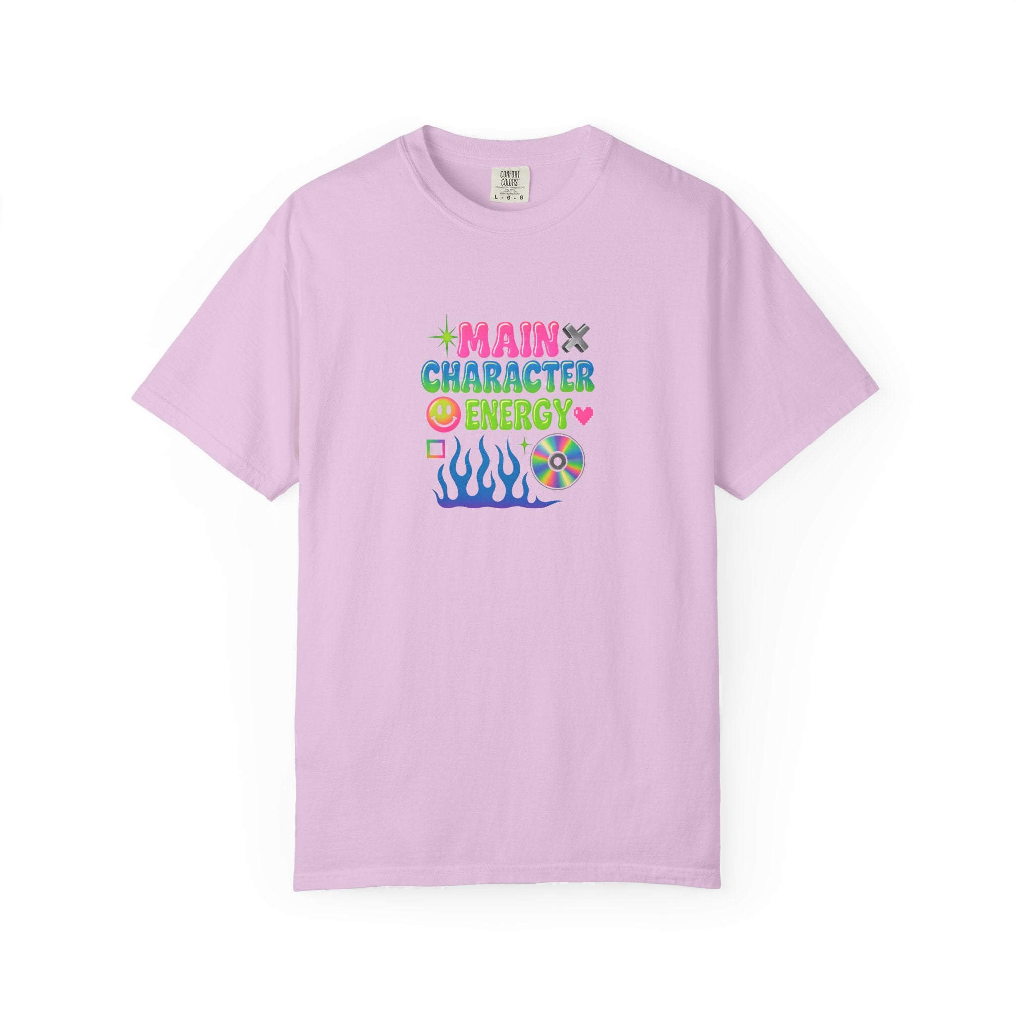 Main Character Energy T-shirt | Colorful Flame, Smiley Icons