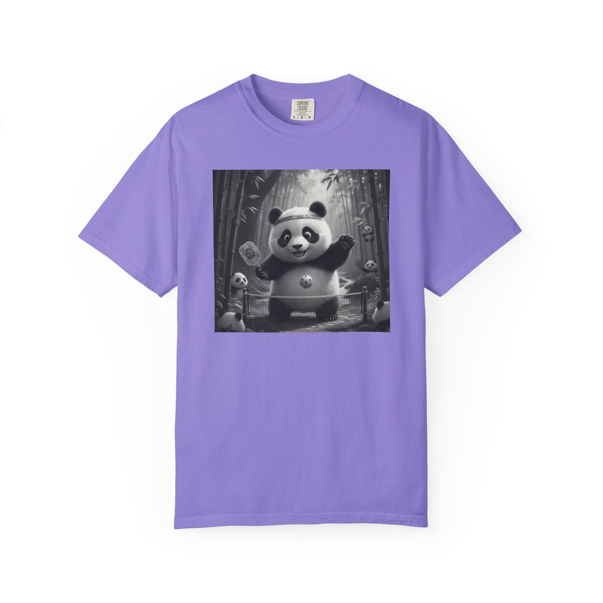 Panda Pickleball Bamboo Forest T-Shirt | Monochrome Kawaii Sports Decor