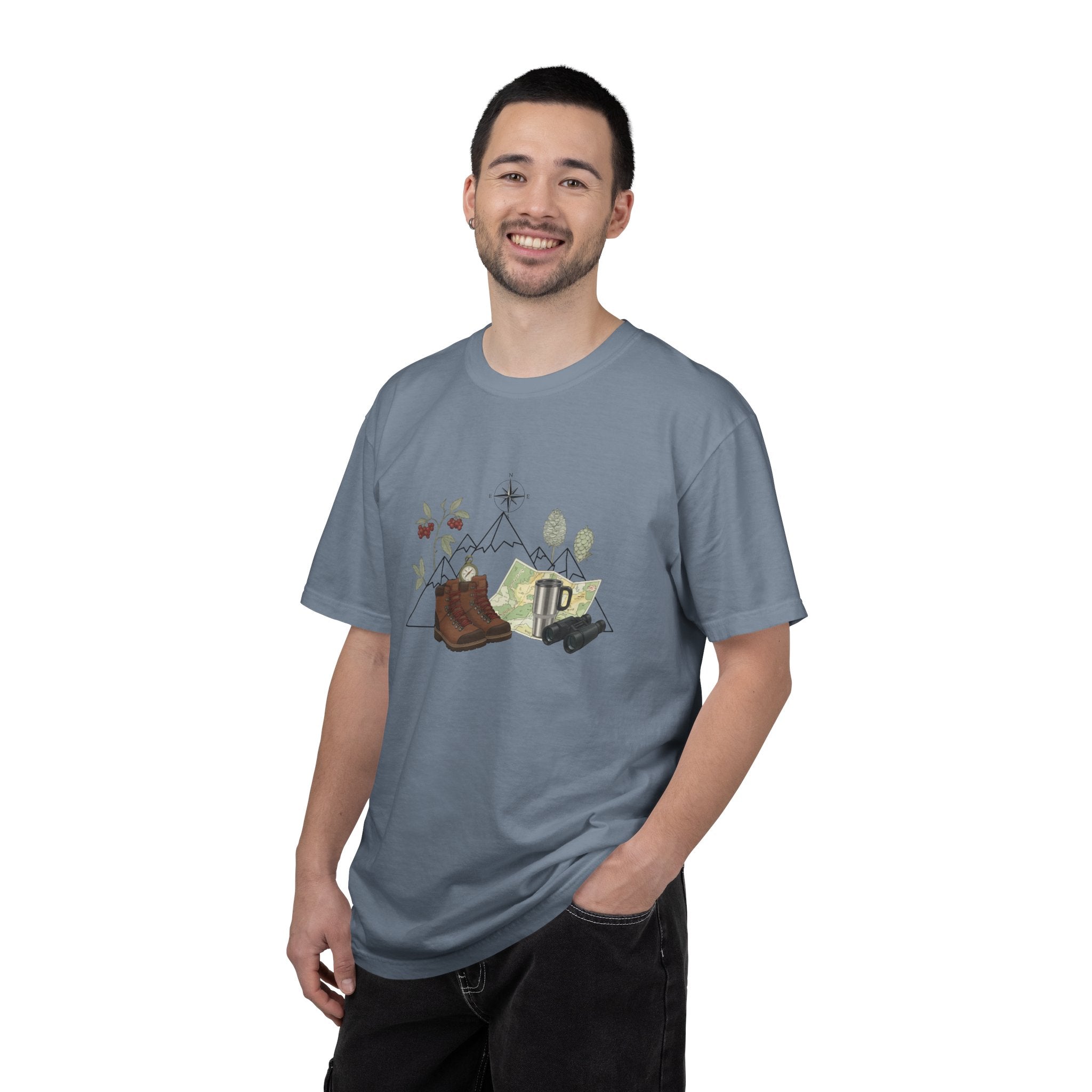 Camping Mountain Outdoors Graphic T-shirt | Hiking Boots Trees Flowers