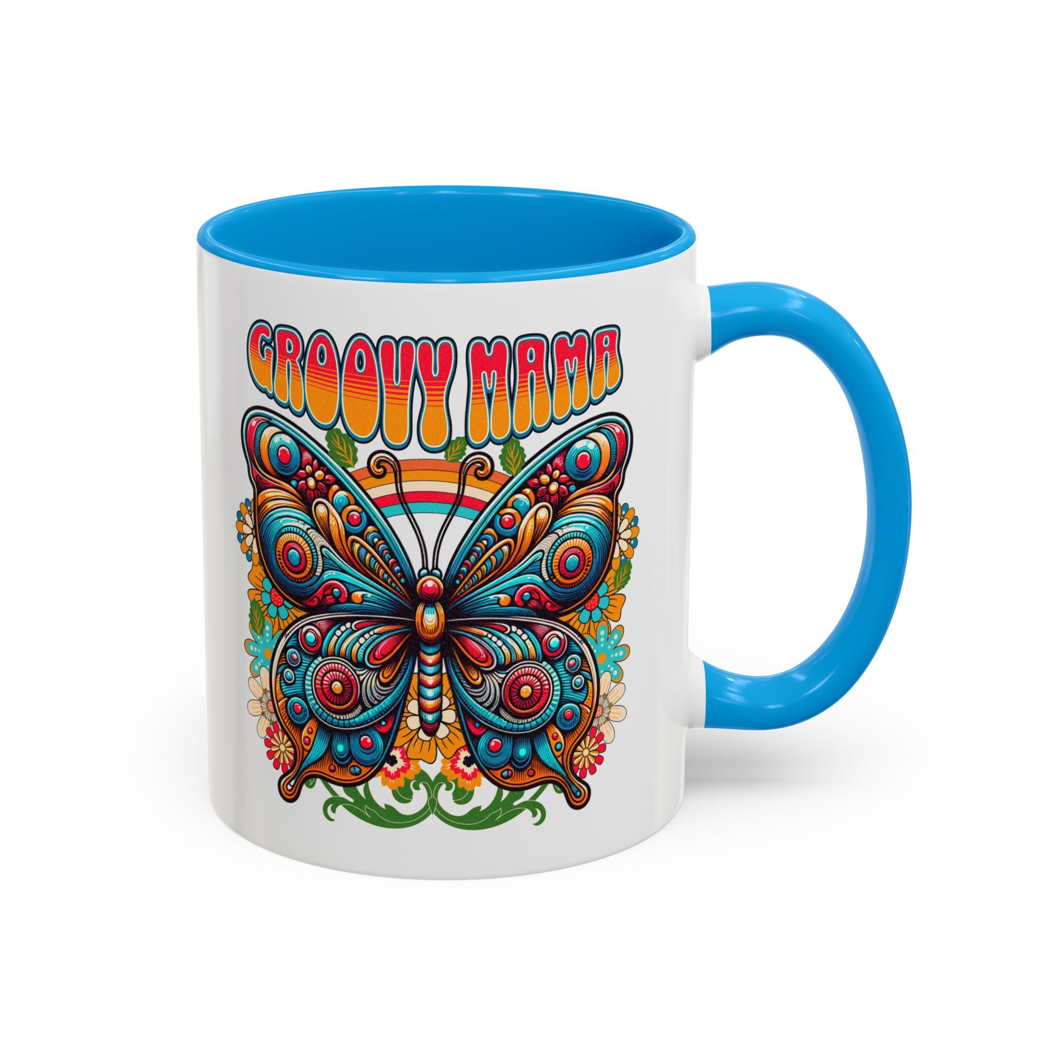 Groovy Mama Butterfly Mug | Retro Psychedelic Floral Design