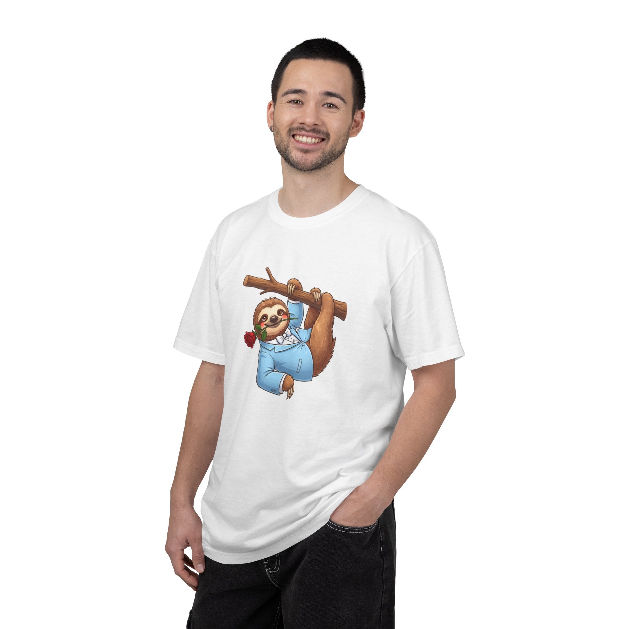 Sloth with Rose on Branch T-shirt | Cute Relaxed Animal Tee