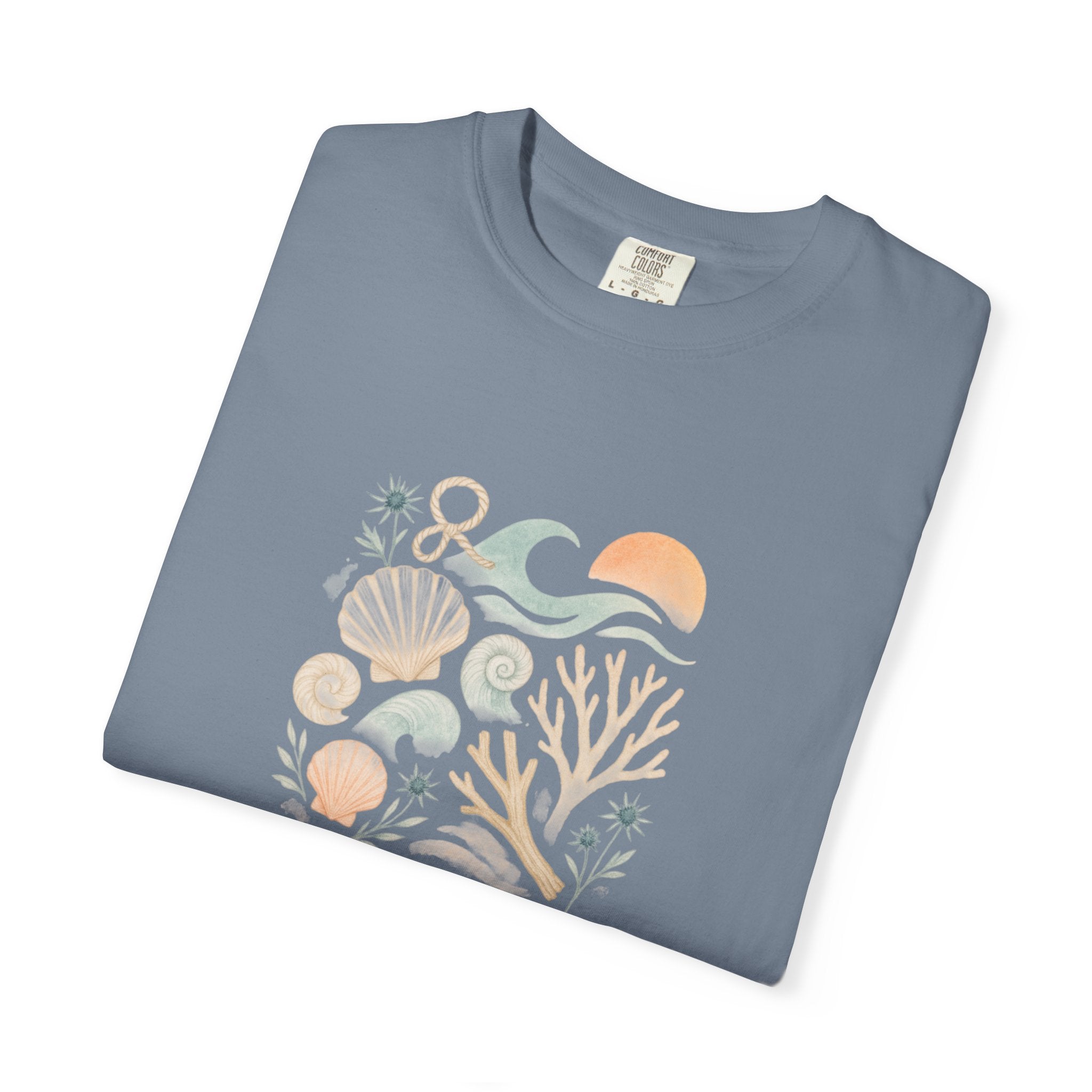 Coastal Seashells and Coral T-Shirt | Beach Wave Sunset Art