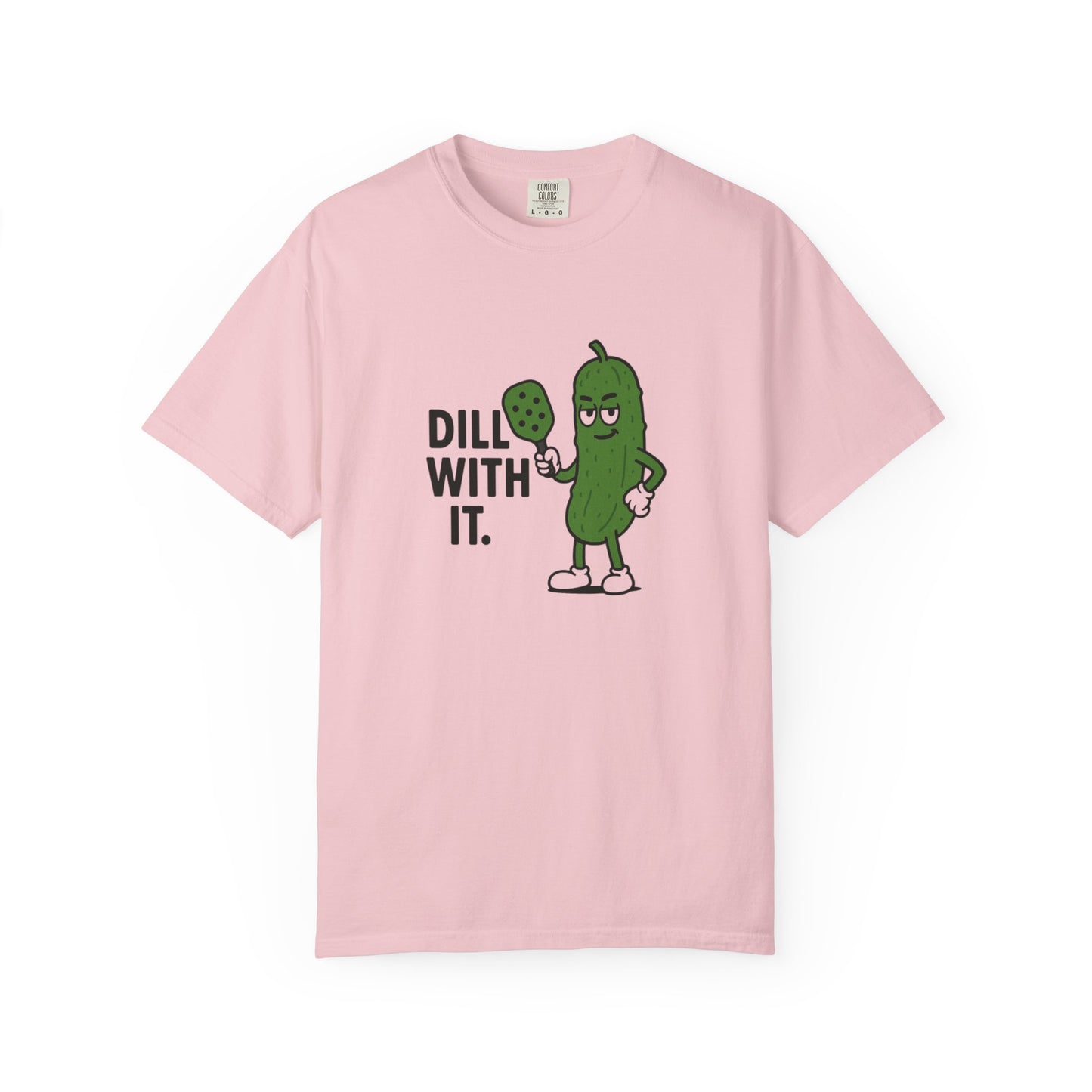 Dill With It Pickle Character T-shirt | Funny Vegan Food Pun Tee