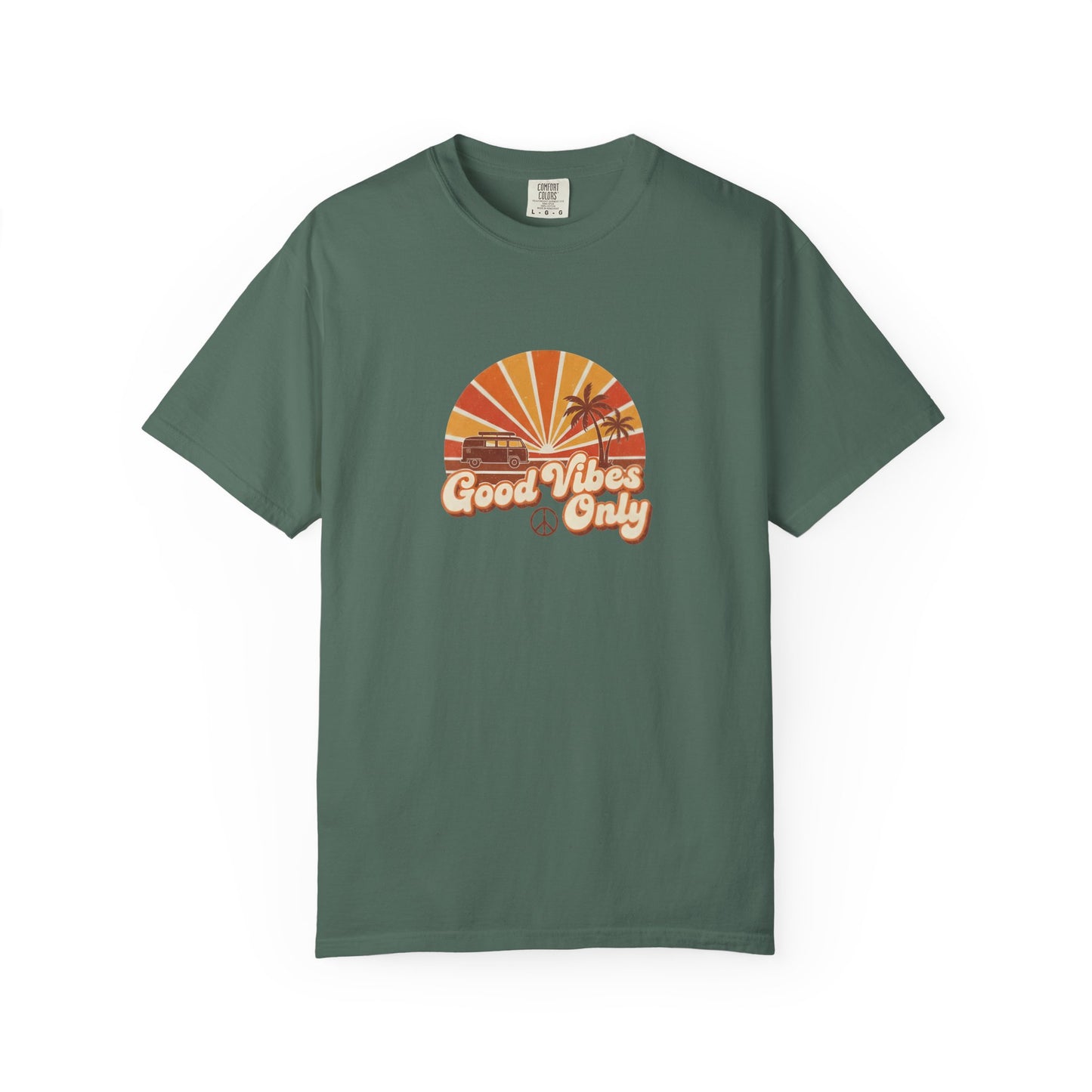 Good Vibes Only T-shirt | Retro Sunset Palm Peace Sign