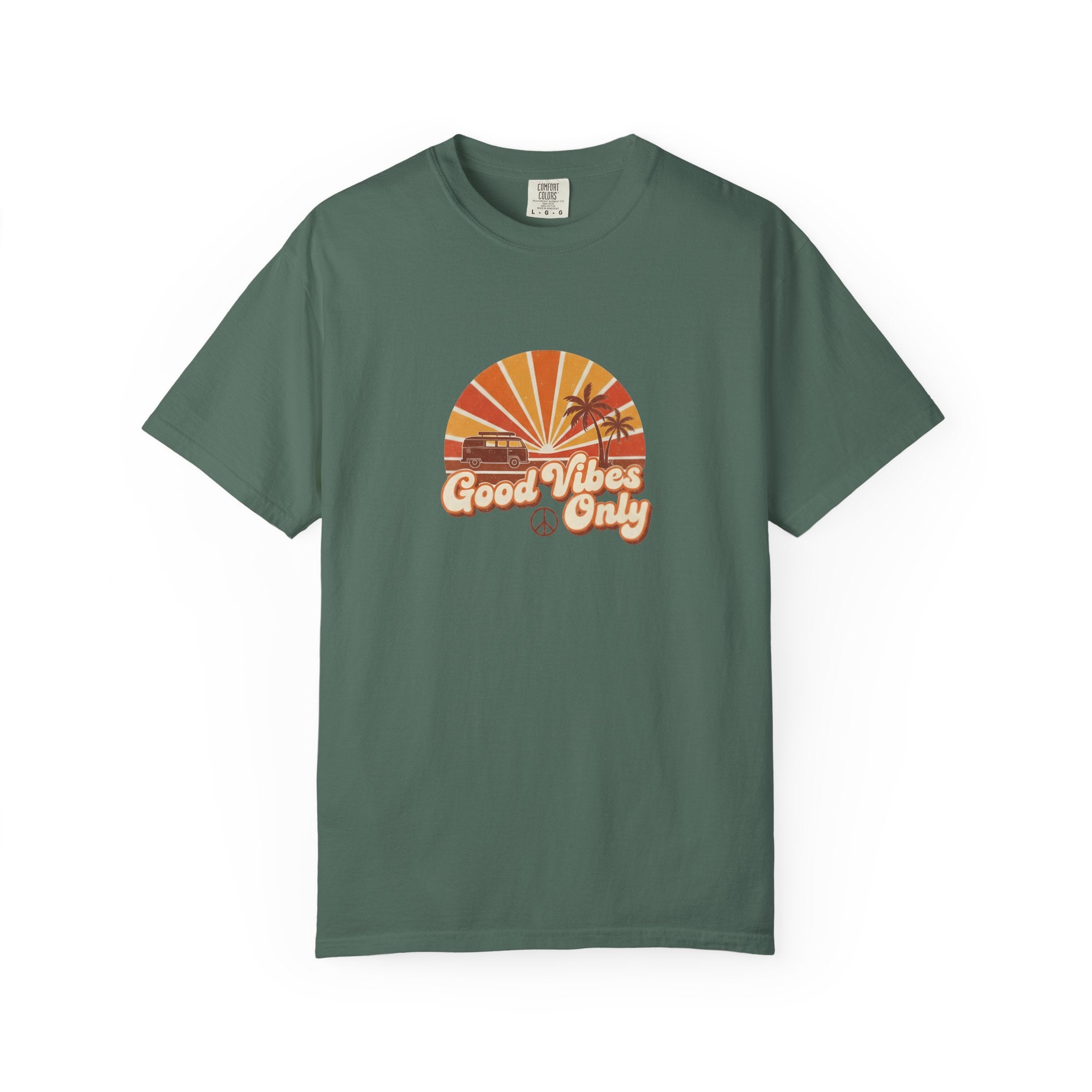 Good Vibes Only T-shirt | Retro Sunset Palm Peace Sign