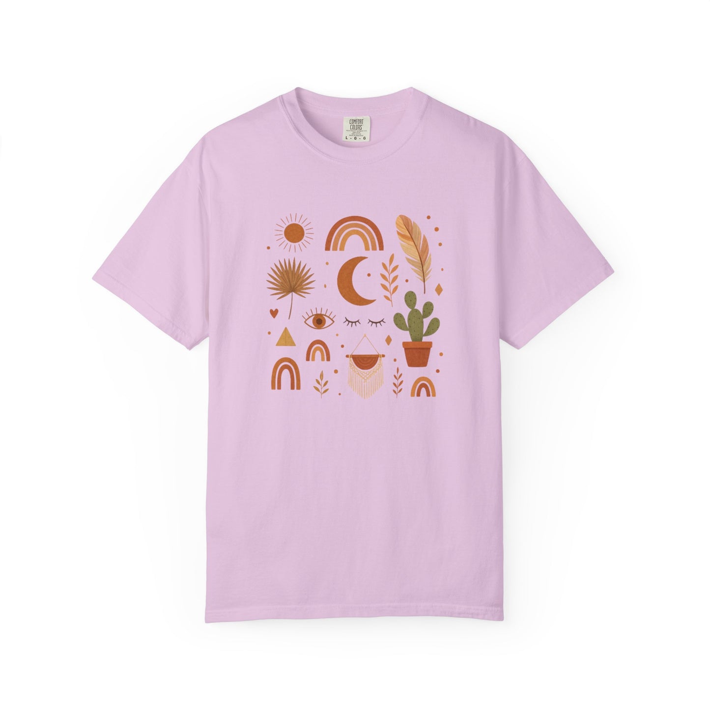 Boho Icons Mosaic T-Shirt | Crescent Moon Cactus Rainbows
