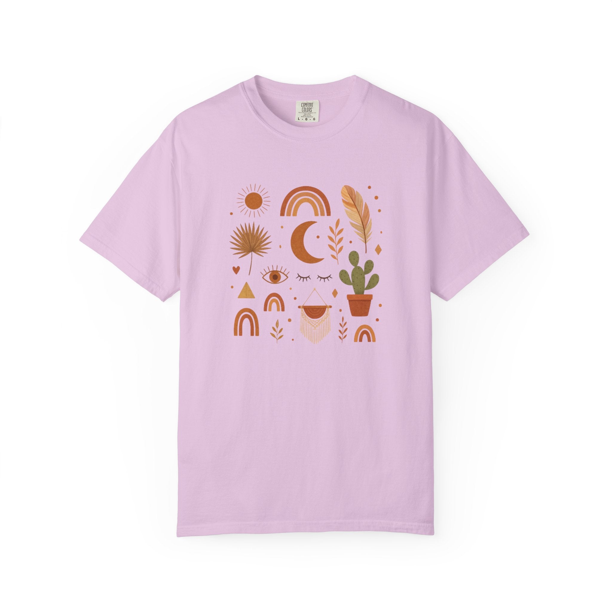 Boho Icons Mosaic T-Shirt | Crescent Moon Cactus Rainbows