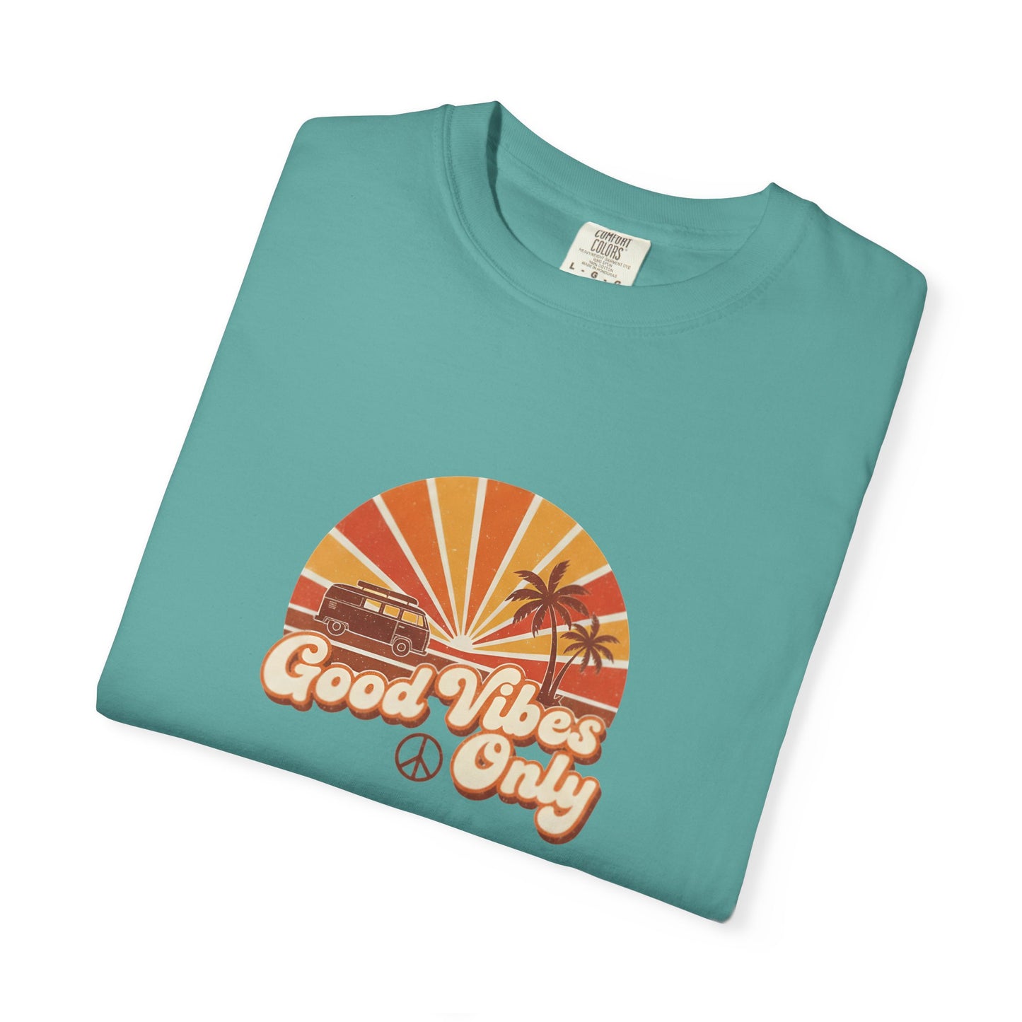 Good Vibes Only T-shirt | Retro Sunset Palm Peace Sign