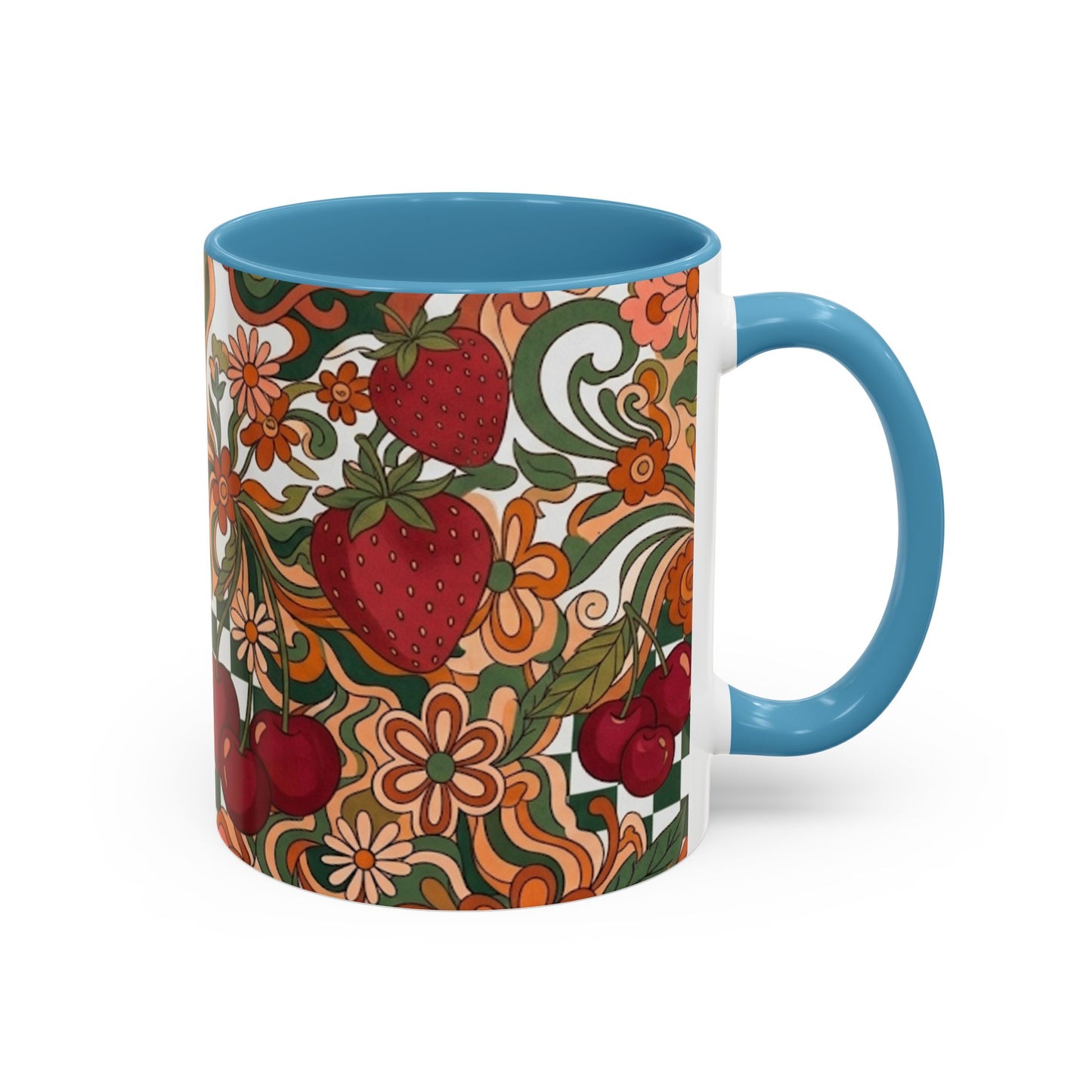 Vintage Cherry Strawberry Pattern Accent Mug | 11oz 15oz