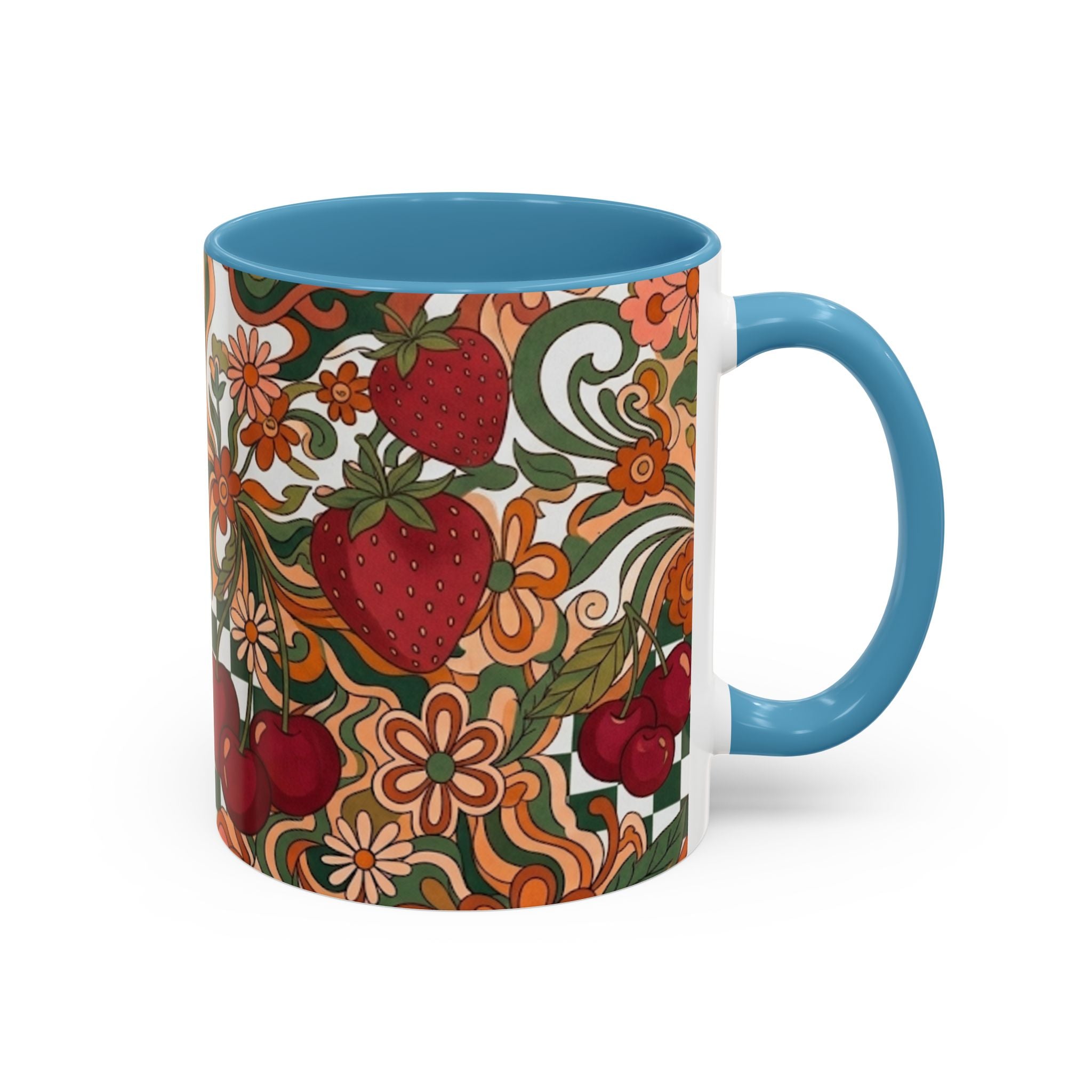 Vintage Cherry Strawberry Pattern Accent Mug | 11oz 15oz