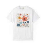 Hand-drawn Watercolor Floral Doodles T-shirt | Linocut & Embroidery Texture
