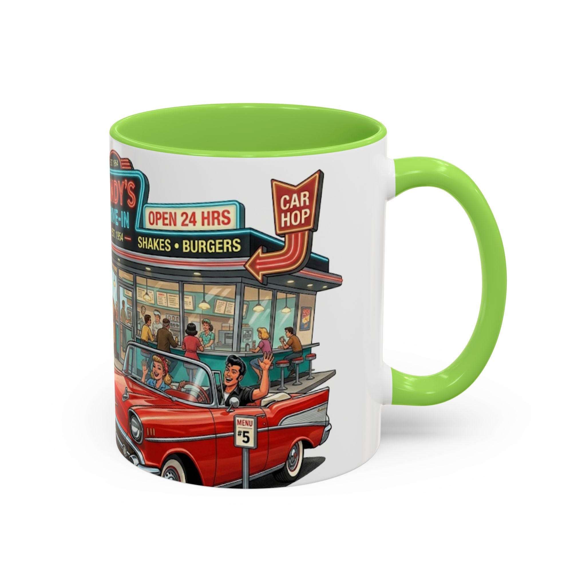 1950s Diner Scene Mug | Retro Car Hop Coffee Cup