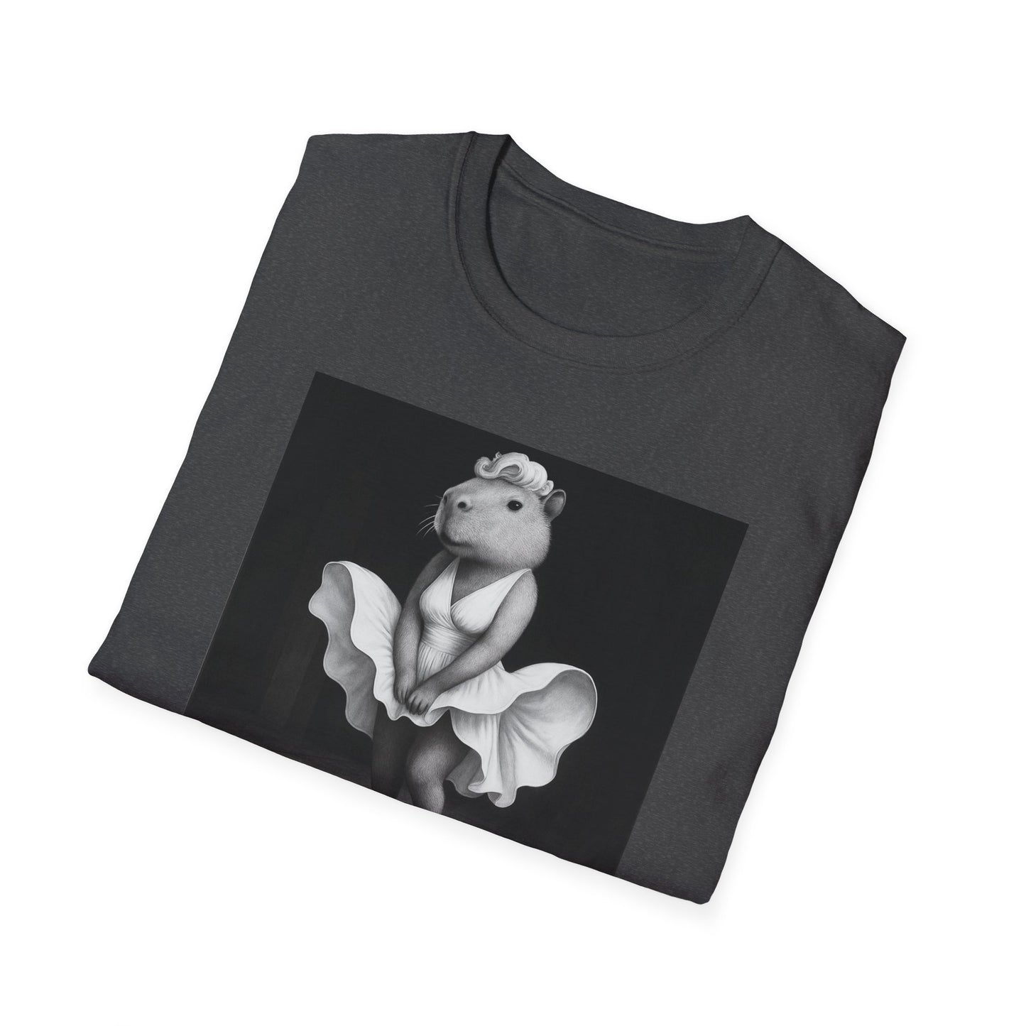 Capybara Blonde. Dress Pose T-Shirt | Retro Black & White Illustration